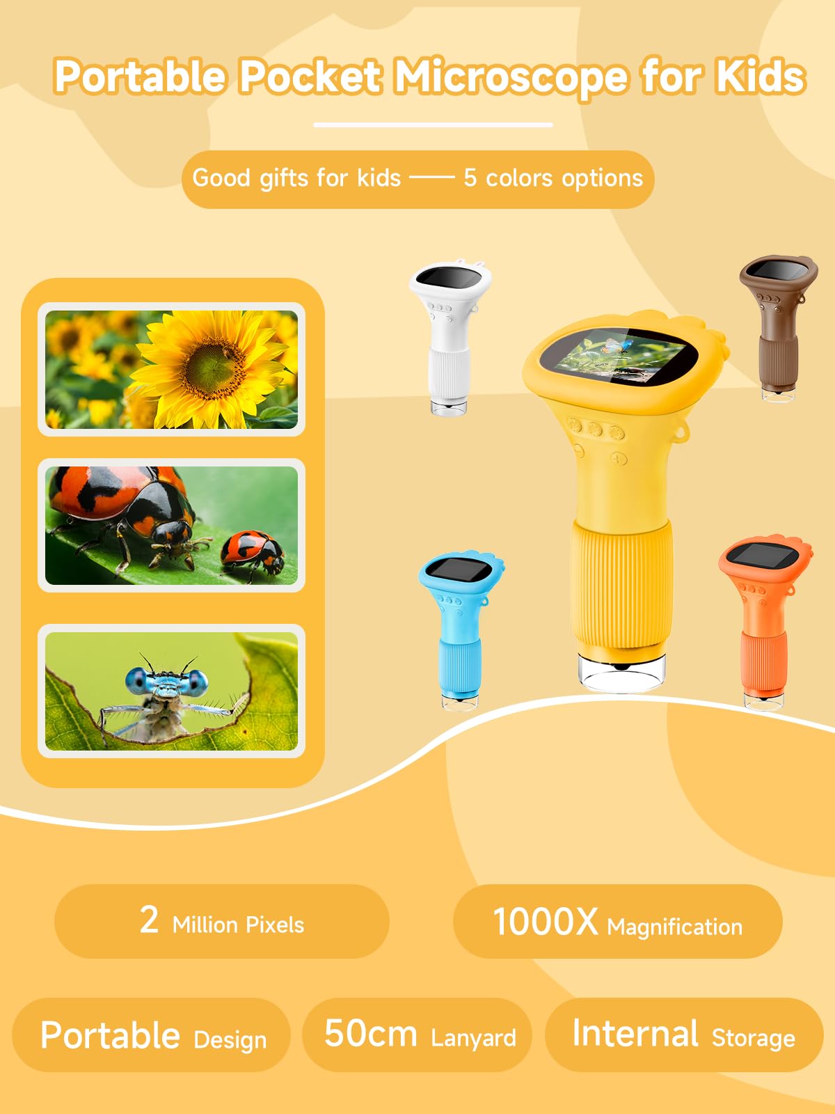 Acoath Microscope for Kids – 1000X Handheld Mini Digital Microscope with 2-inch Screen | Portable Educational Toy
