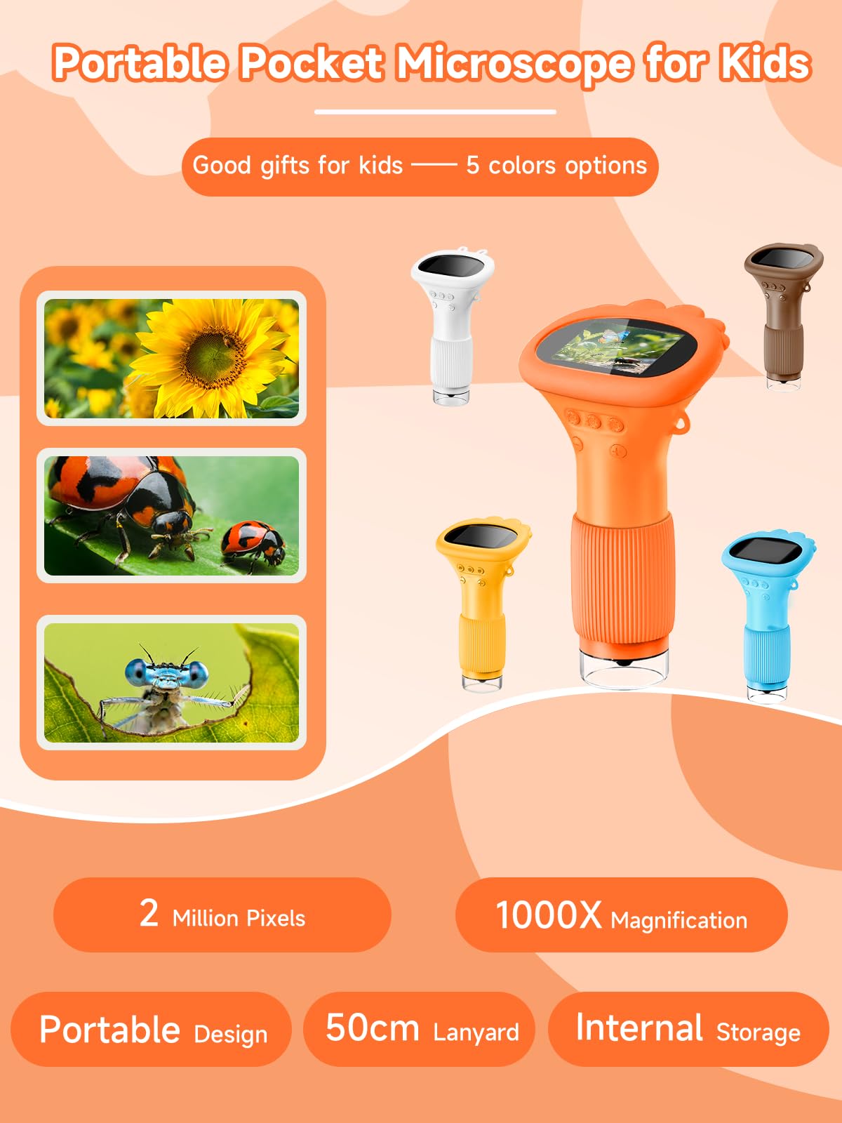Acoath Kids Microscope - 1000X Handheld Miniscope with 2.0 Inch Screen