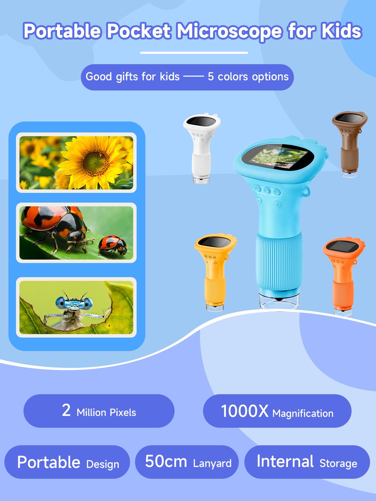 Acoath Kids Microscope 1000X – Handheld Miniscope with 2-Inch Screen