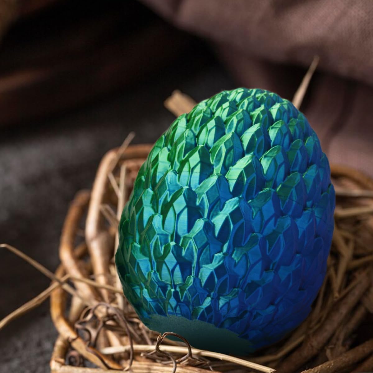 ACTICO 3D Printed Dragon Egg with Articulated Crystal Dragon Inside – 12in (Blue & Green)