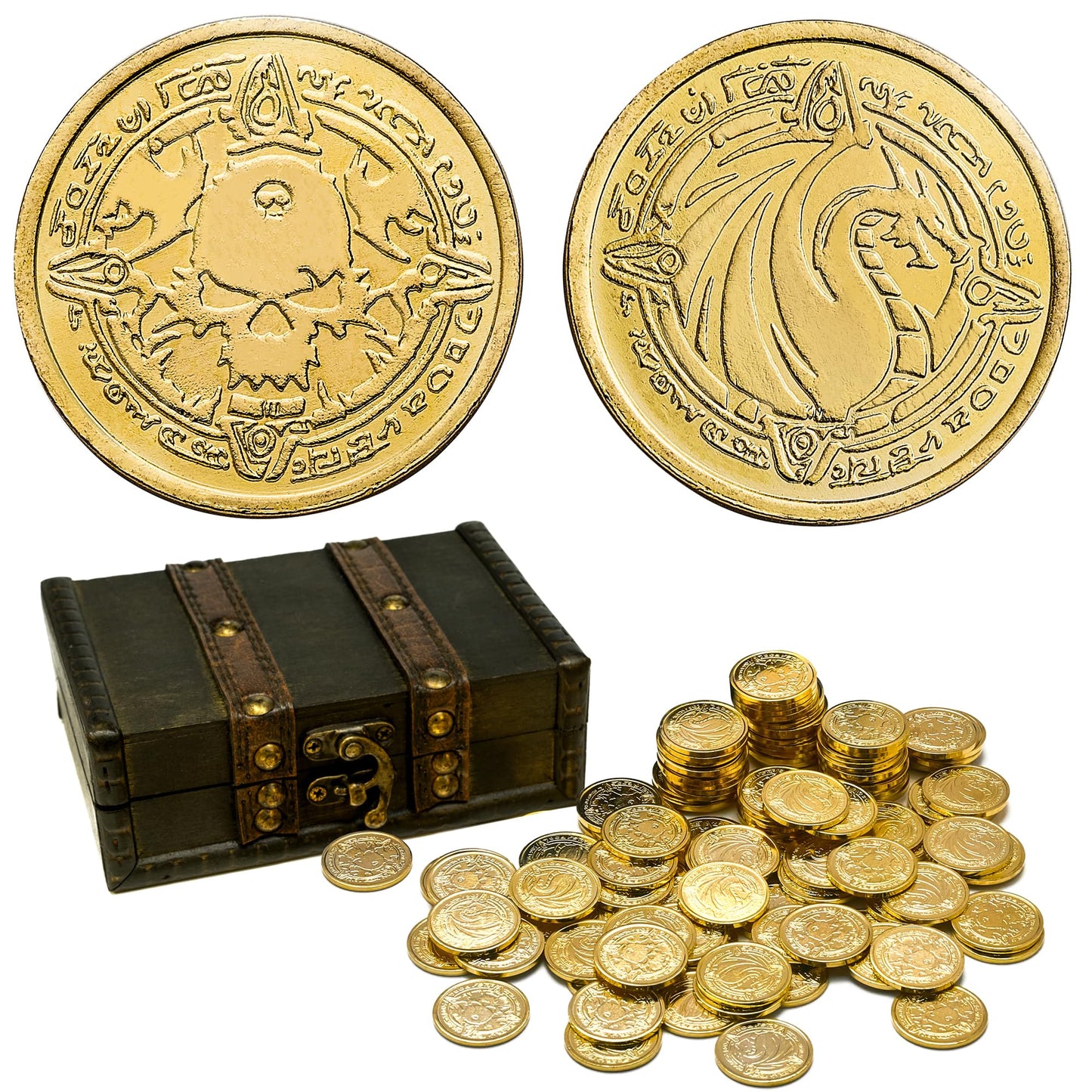 ACTIONDRAKE Dragon Gold Coin Set – 110 Metal Treasure Coins for D&D & Board Games