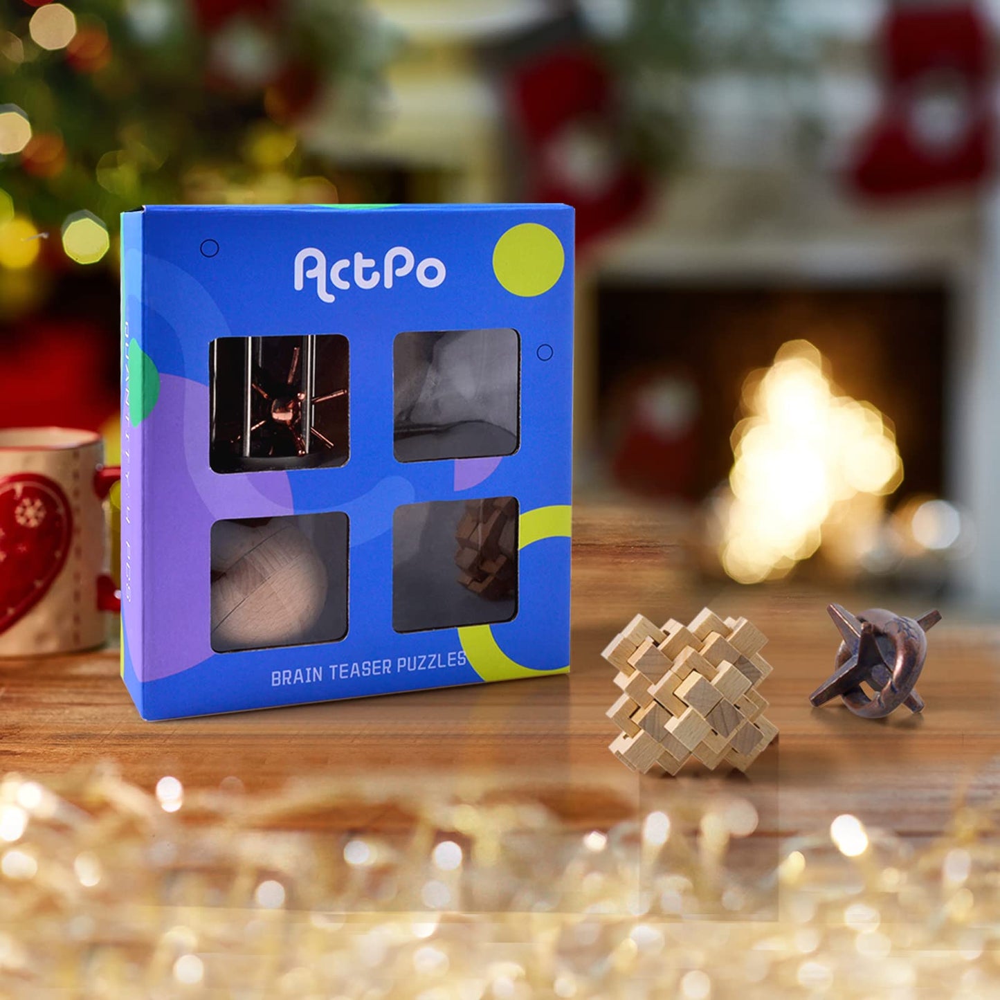 ActPo 4Pcs Wooden & Metal Puzzles – 3D Interlock Brain Teasers for Kids & Adults