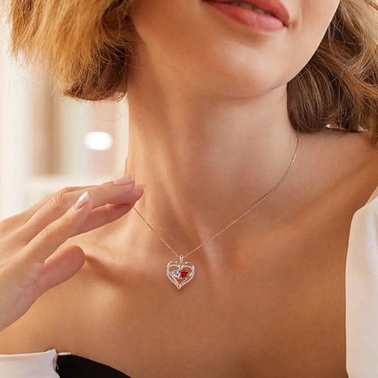 S925 Silver Double Love Necklace With Rhinestones Fashion Personality Heart-shaped Necklace Valentine's Day Gift