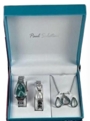 Paul Salatini Ladies Bling Blue Dial Silver Barcelet Watch Gift Sets 2500BLU