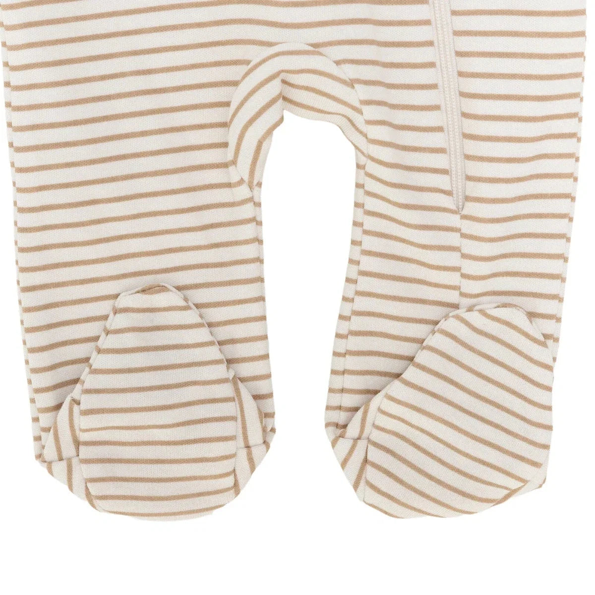 Baby Boy Footed Sleepsuit Striped Zip Fastening Crew Neck - Beige