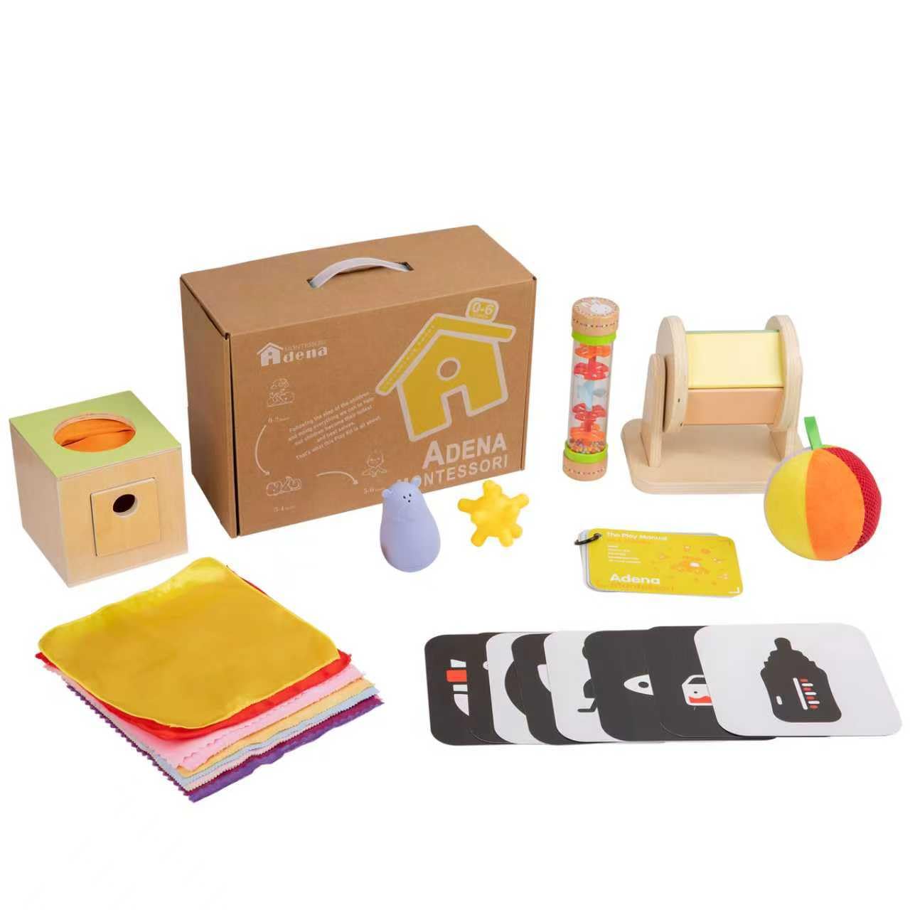 Adena Montessori Play Kit for 0-6 Months — 9-Piece Sensory Baby Toys Set