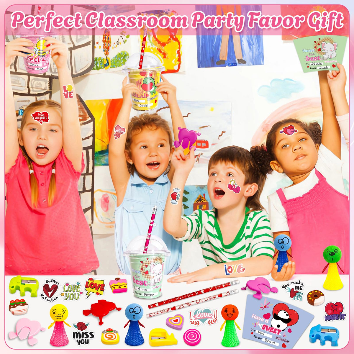 Adisher 24 Pack Valentines Day Gifts for Kids – Classroom Stationery Set