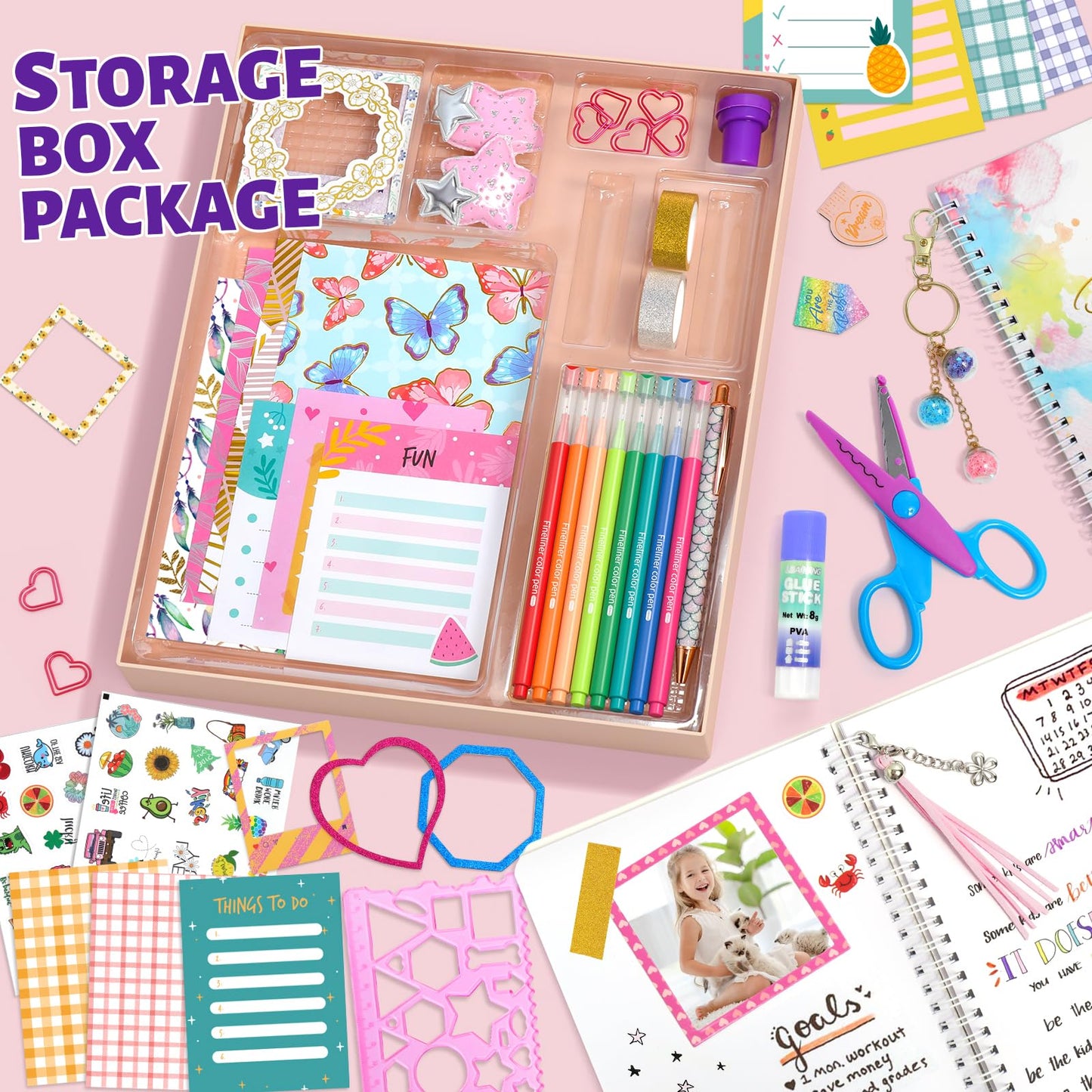 ADUSRIZ 2-Pack DIY Journal Kit for Girls 8–14 | 70+ Craft Accessories & Scrapbook Set | Giftable Kit