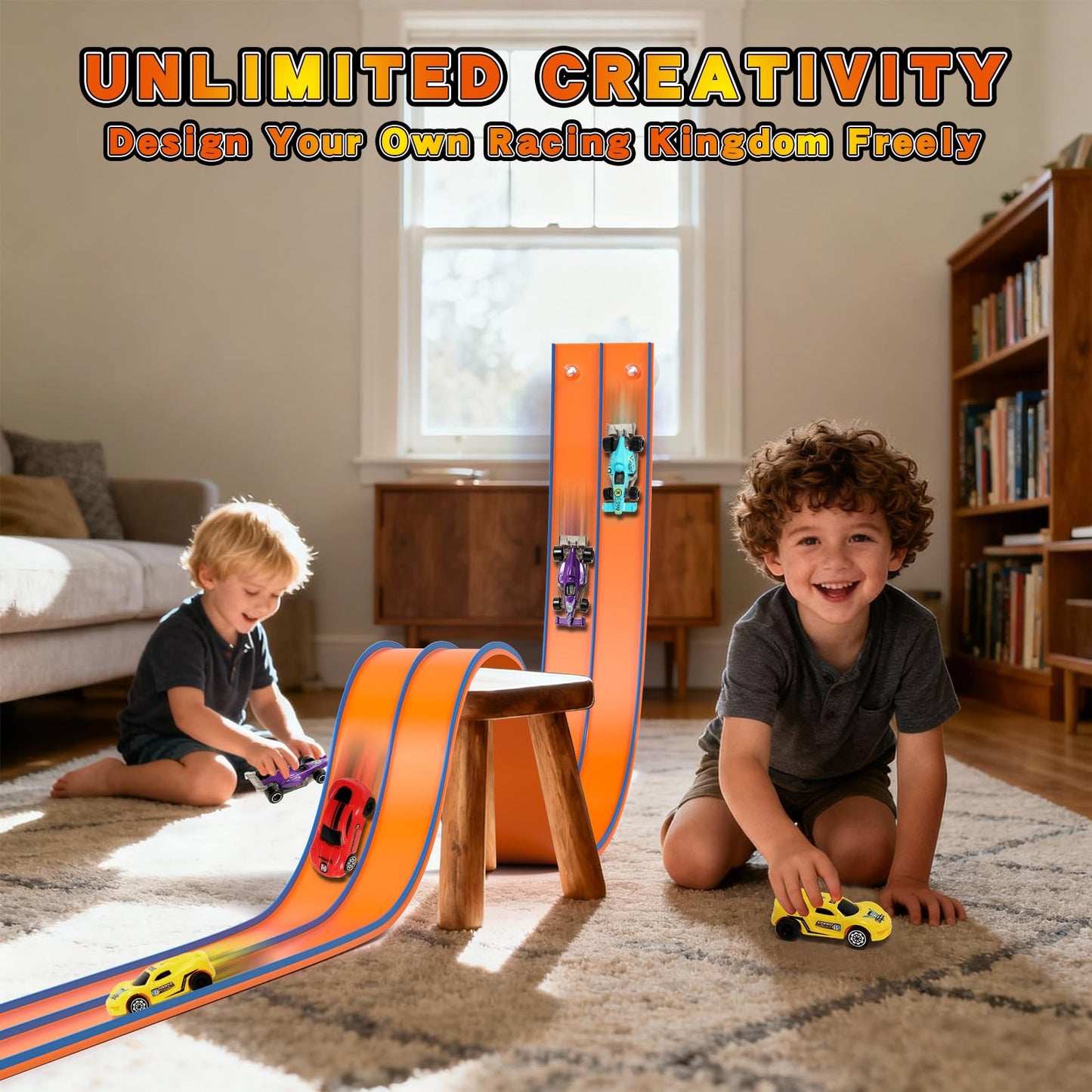 ADUSRIZ Flex Tracks 15 Ft Flexible Race Car Track – 1:64 Scale Compatible