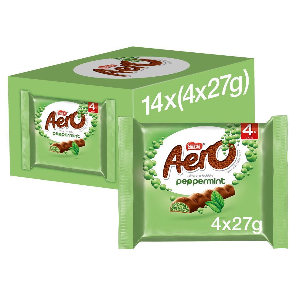 Aero Bubbly Peppermint Chocolate Bar 4 Pack Multipack 108g (Case of 14)
