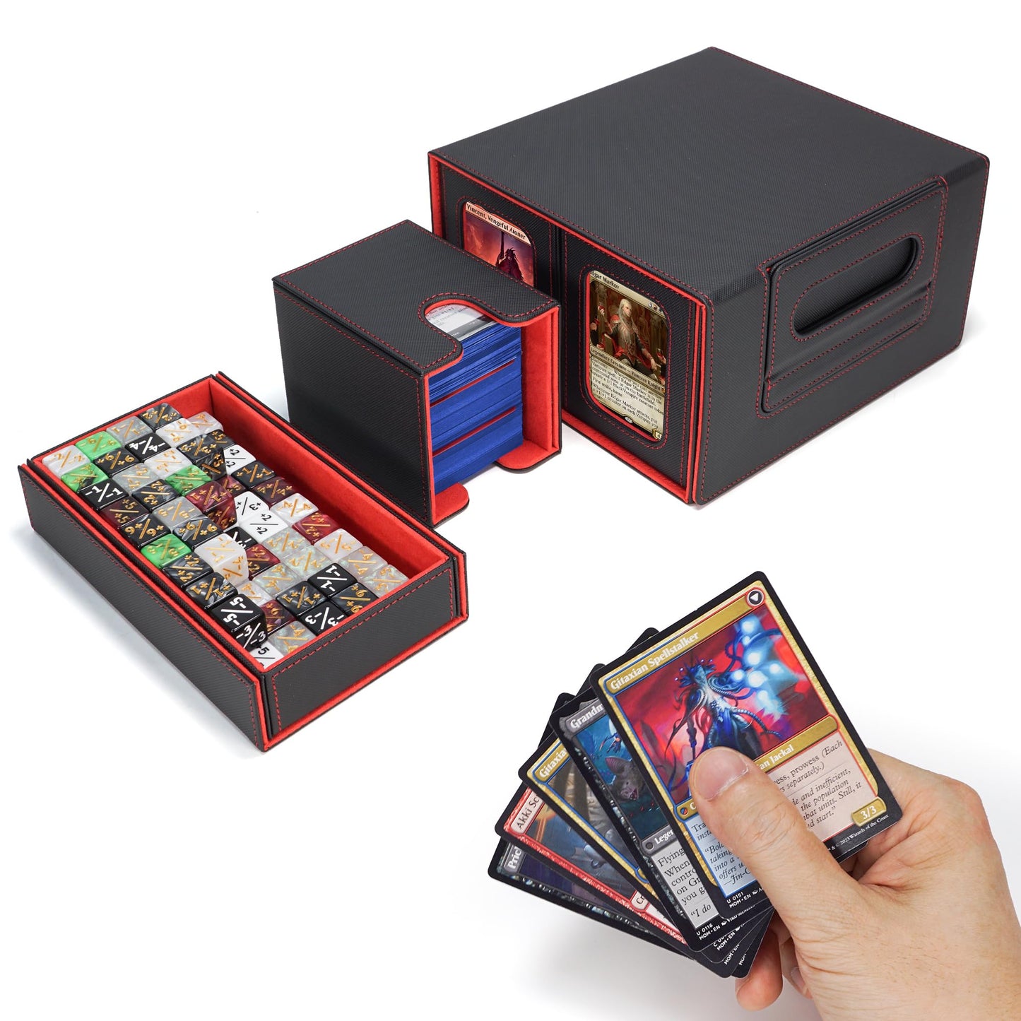 AFIING Commander Deck Box – 400+ Cards, 4 Removable Deck Cases, Display Window