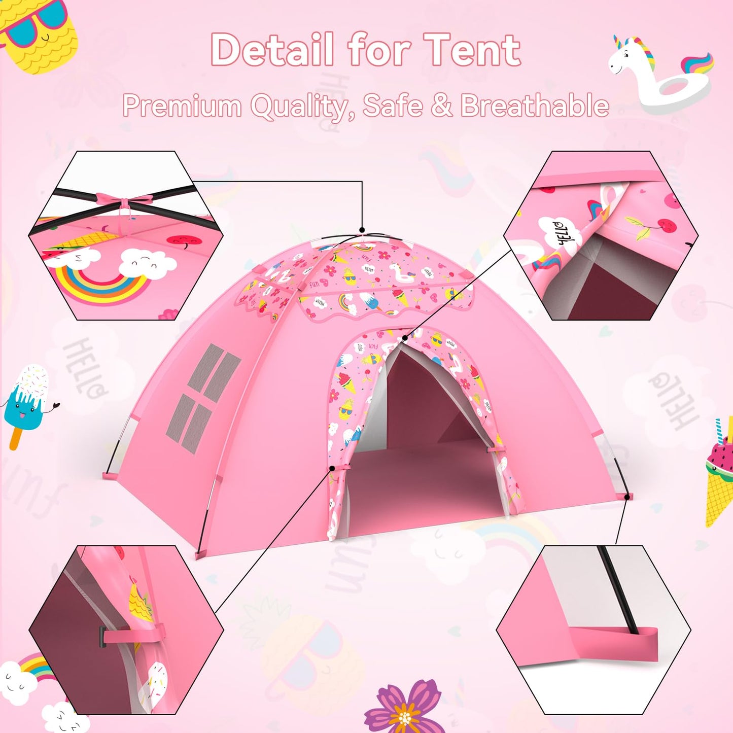 AFUNX Kids Play Tent – Extra Large Unicorn Playhouse (70 x 45 x 43 in) Pink
