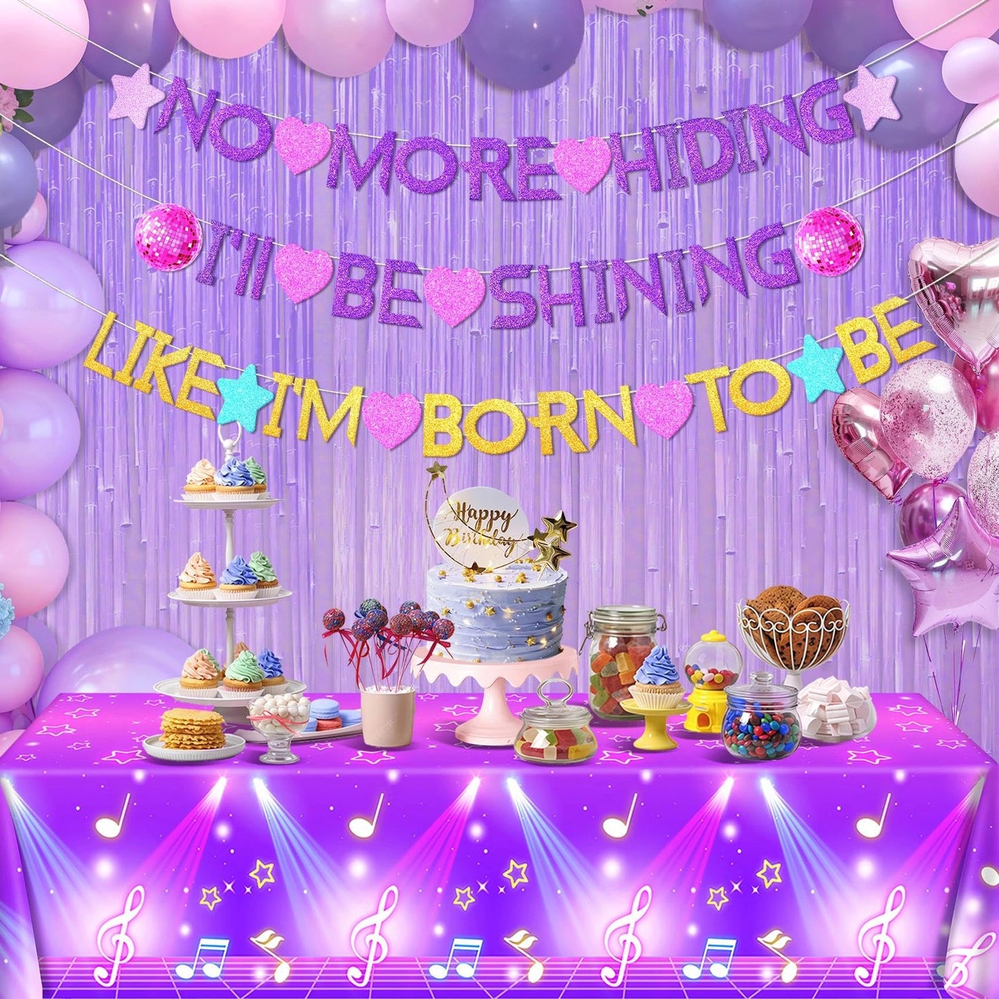 AFZMON Kpop Birthday Party Decorations Set — 2 Glitter Tablecloths + DIY Banner