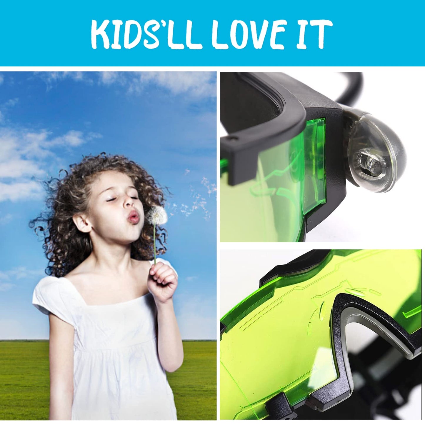 AGM Kids Night Vision Goggles – Adjustable Spy Gear with Flip-Out Lights