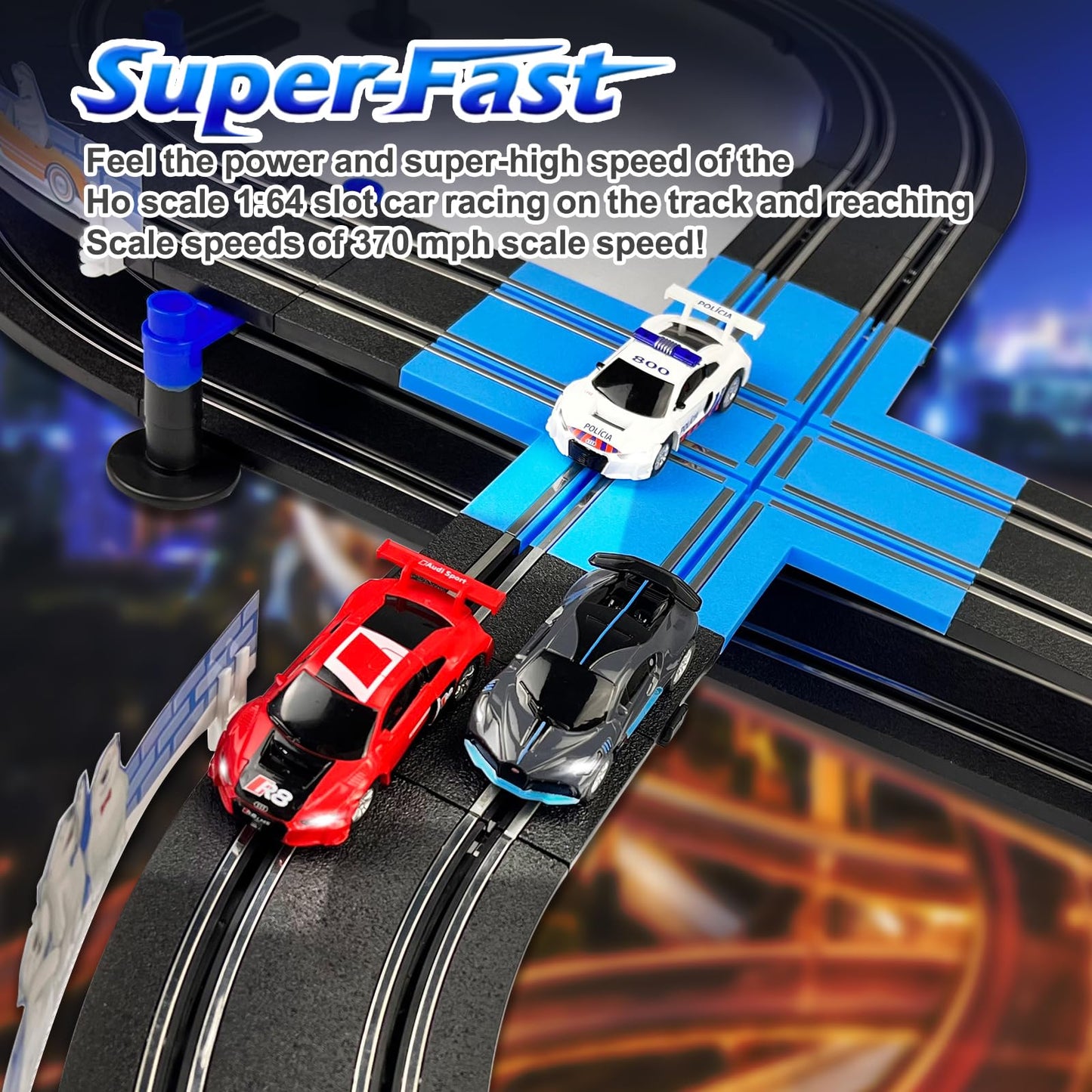 AGM MASTECH High Speed Series Tram Dual Track Set – Licensed Slot Car Racing with 4 Vehicles & 2 Controllers