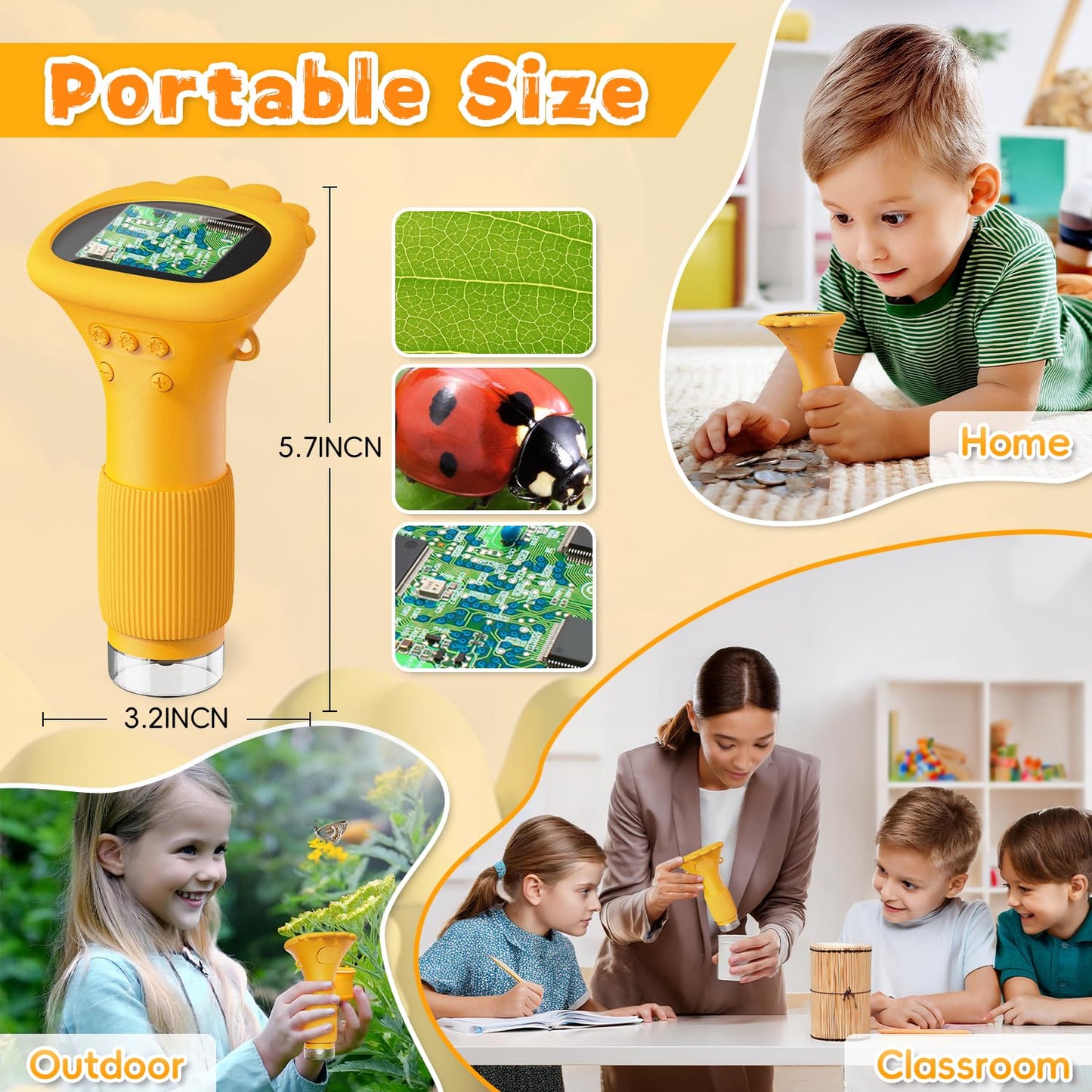 Ahalfcit Kids Microscope with 2-Inch Screen – 1000x Zoom Portable Camera