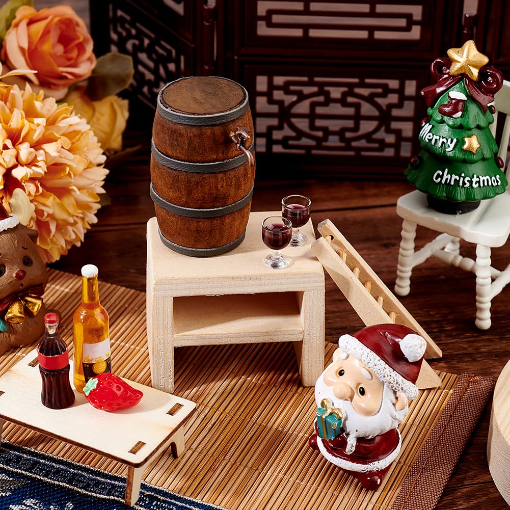 AHANDMAKER Miniature Wooden Beer Barrel with Faucet & Glass — Dollhouse Bar Accessories