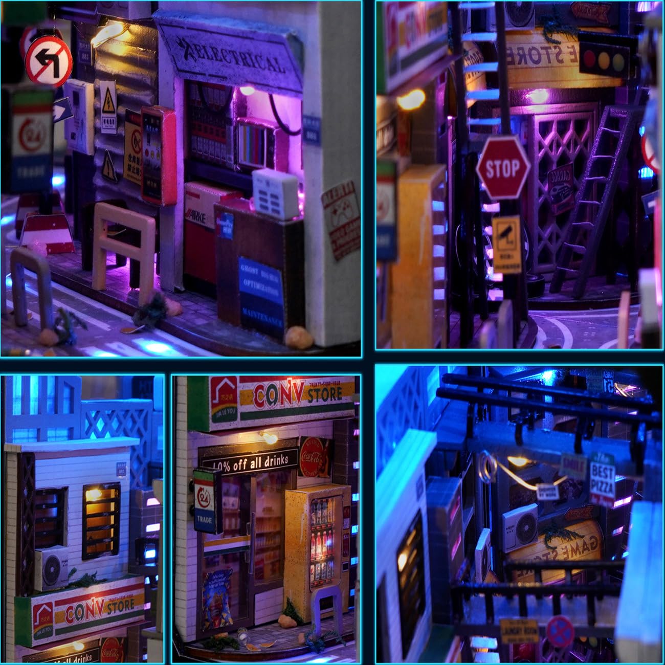 Ahilmrn Book Nook Cyberpunk 3D Dimensional Book Stand Kit | Unzip Blue Miniature Shelf Insert