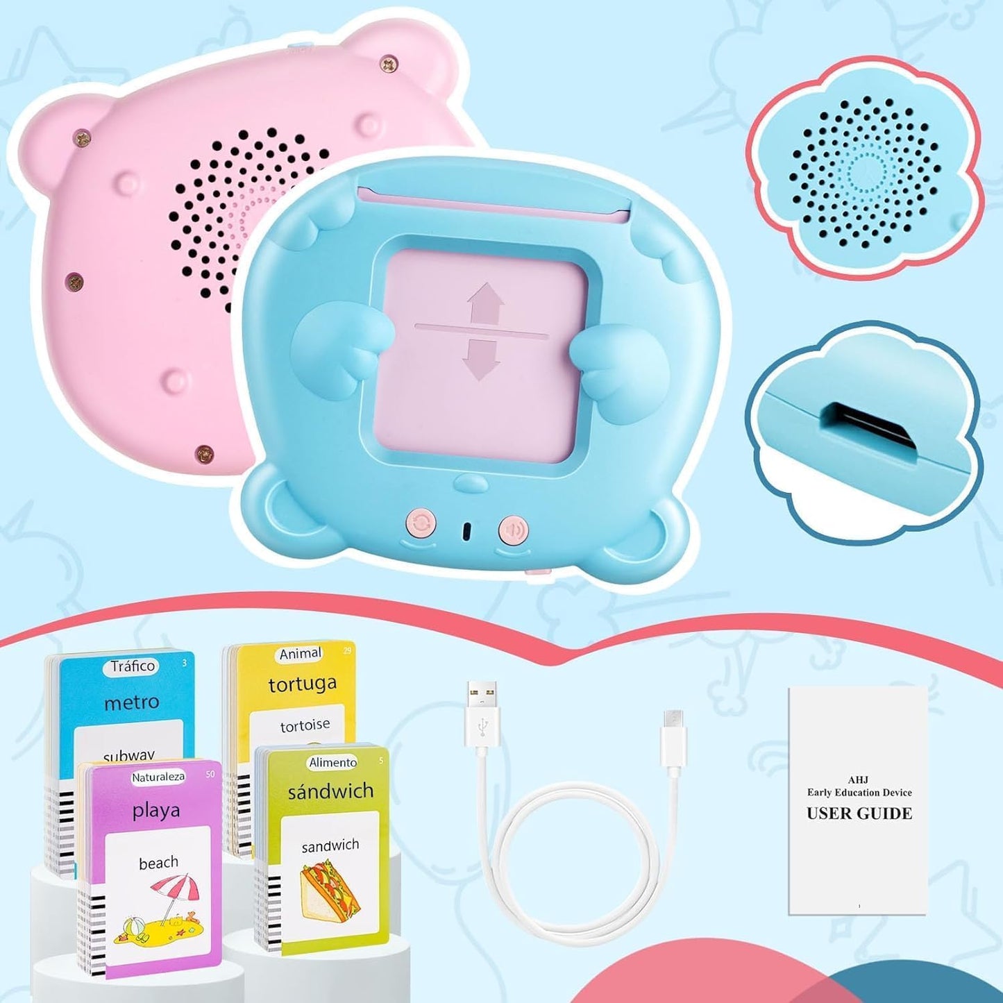 AHJ Talking Flash Cards for Toddlers – Bilingual English & Spanish Learning Toys (224 Words)