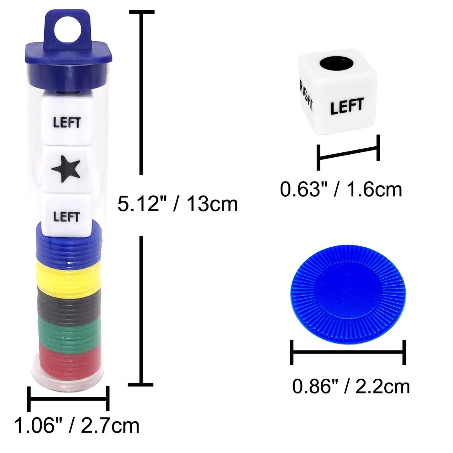 Ahoper Left Right Center Dice Game Prime Set Bundle – 2-Pack, 3 Dice + 30 Chips, Travel Round Tube