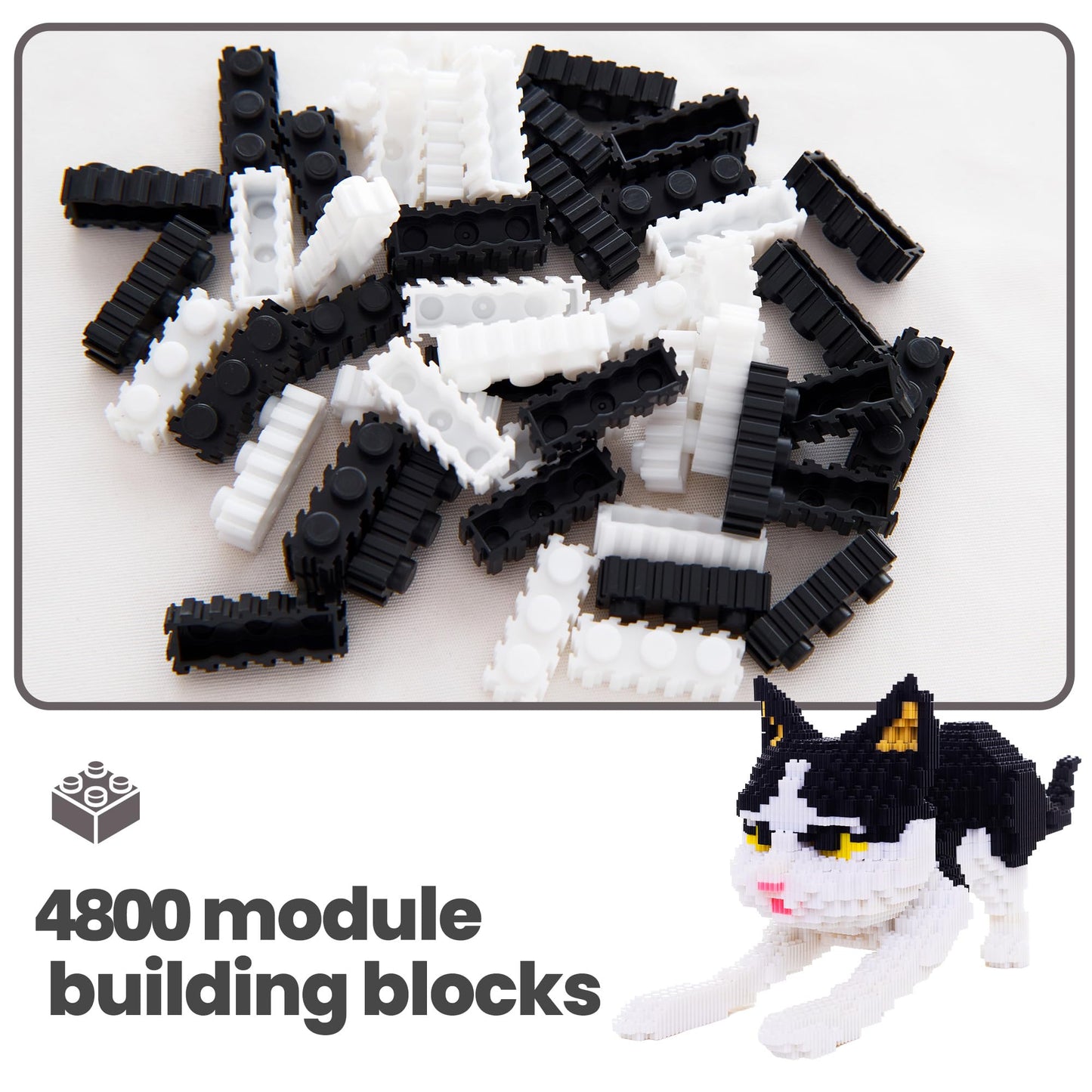AHZILEI Cow Cat Micro Building Blocks Kit — 4800-Piece 3D Model for Adults & Kids