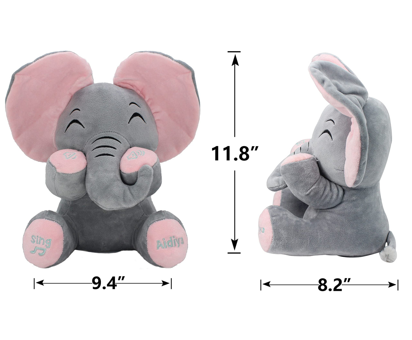 Aidiya Elephant Plush Toy – Interactive Singing Plush for Kids (11.8 in, Pink)