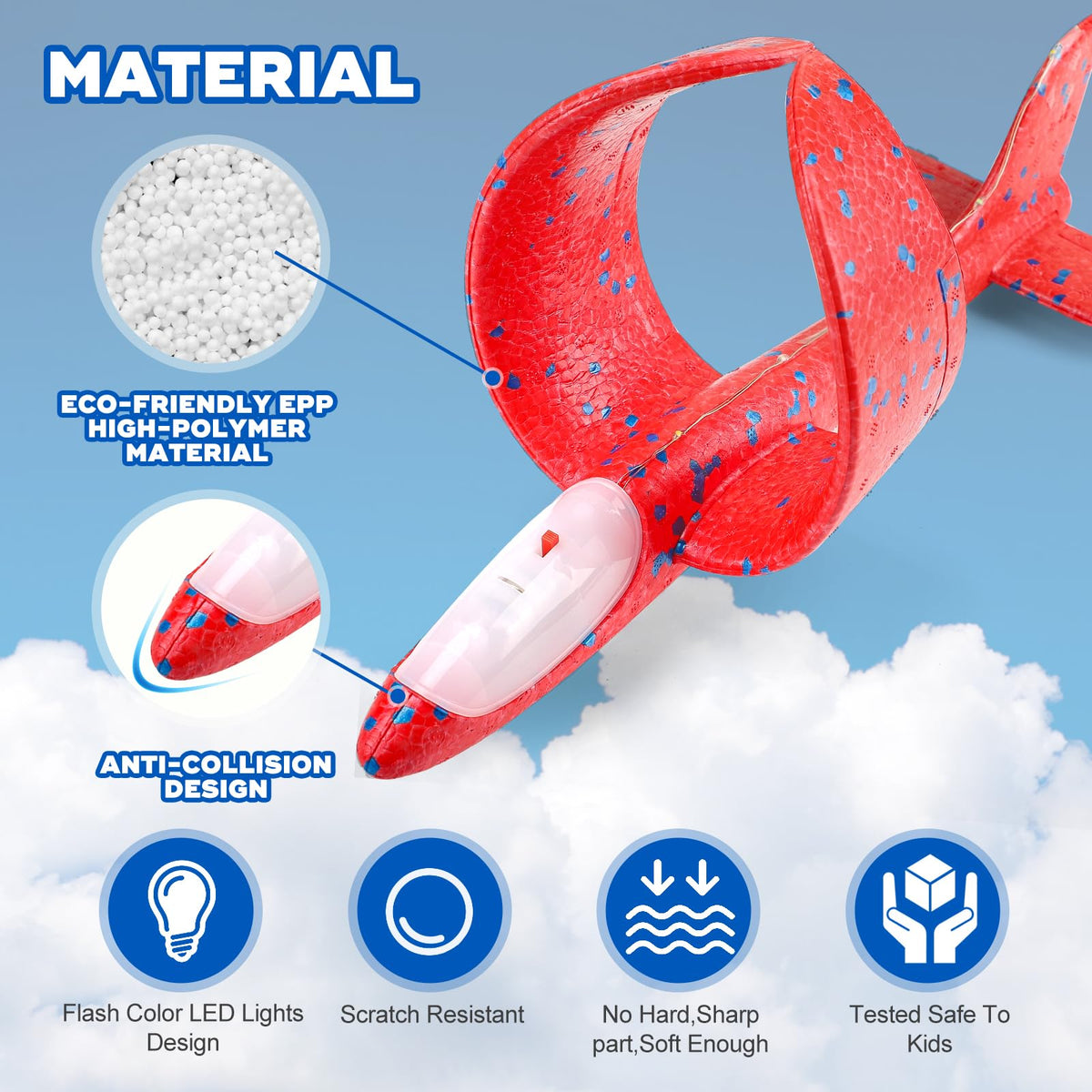 Aiencsai 3-Pack Airplane Launcher Toy – 12.6" LED Foam Gliders, 2 Flight Modes for Outdoor Kids