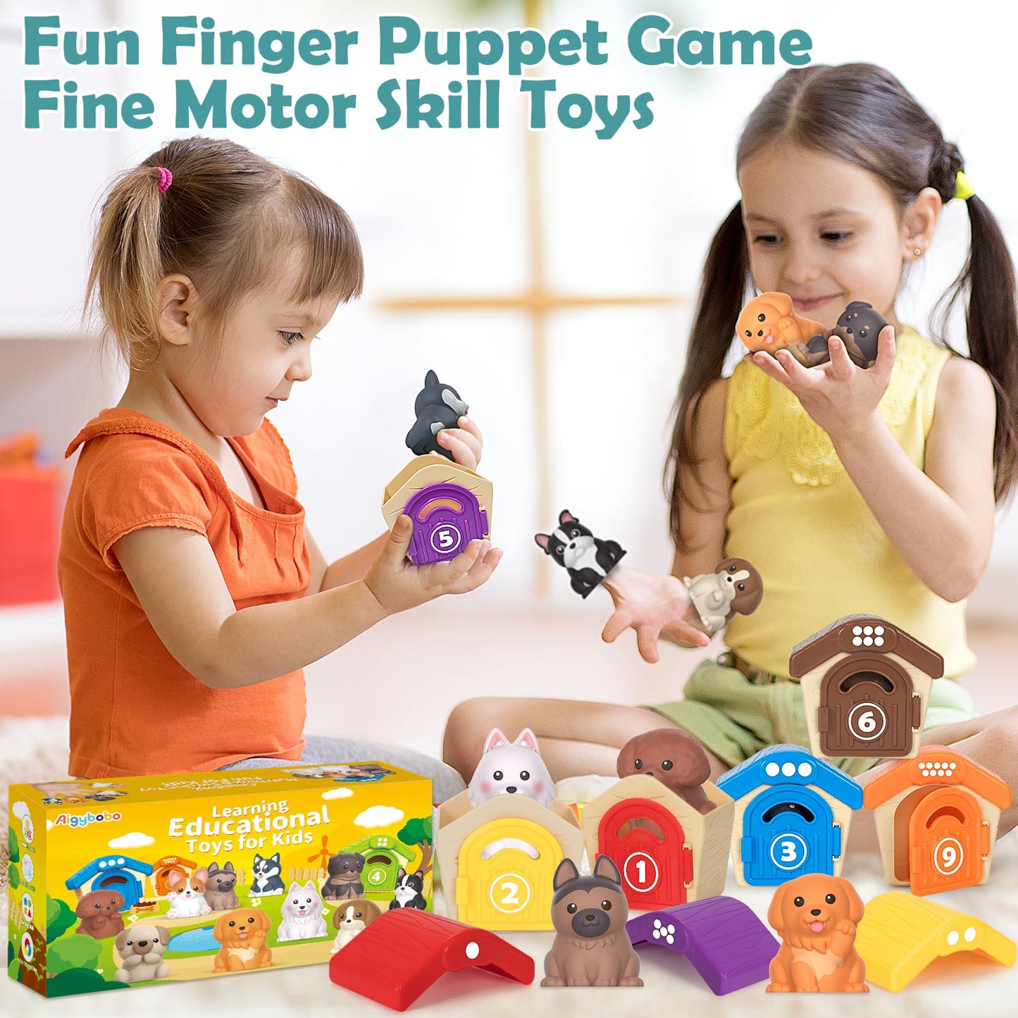 Aigybobo Learning Toys for Toddlers — Puppy Finger Puppets, Montessori Counting & Sorting (12–18 Months)