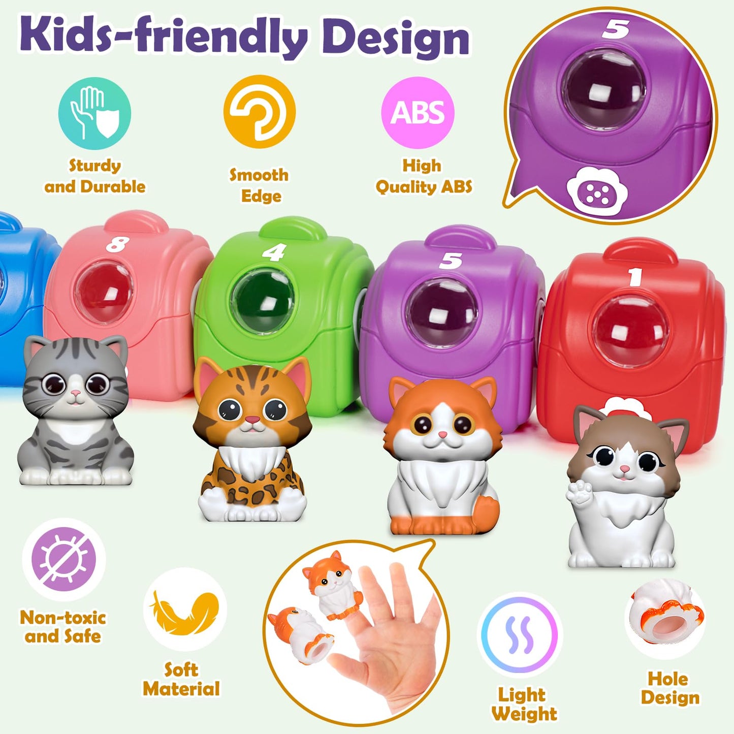 Aigybobo Learning Toys for Toddlers 1-3 | 20-Piece Cat Puppet Kit for Counting & Sorting