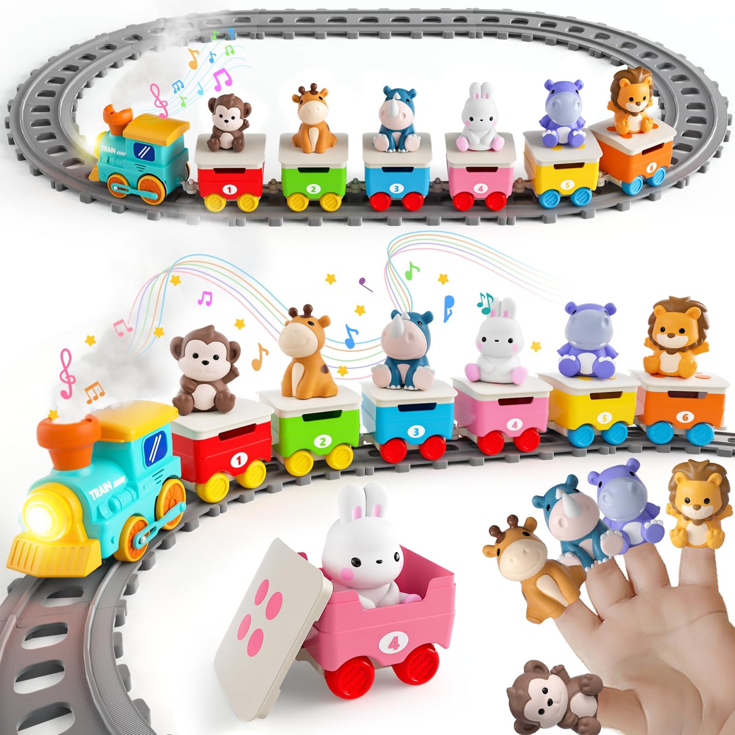 Aigybobo Toddler Train Set – Electric Zoo Animals with Music, Lights & Steam