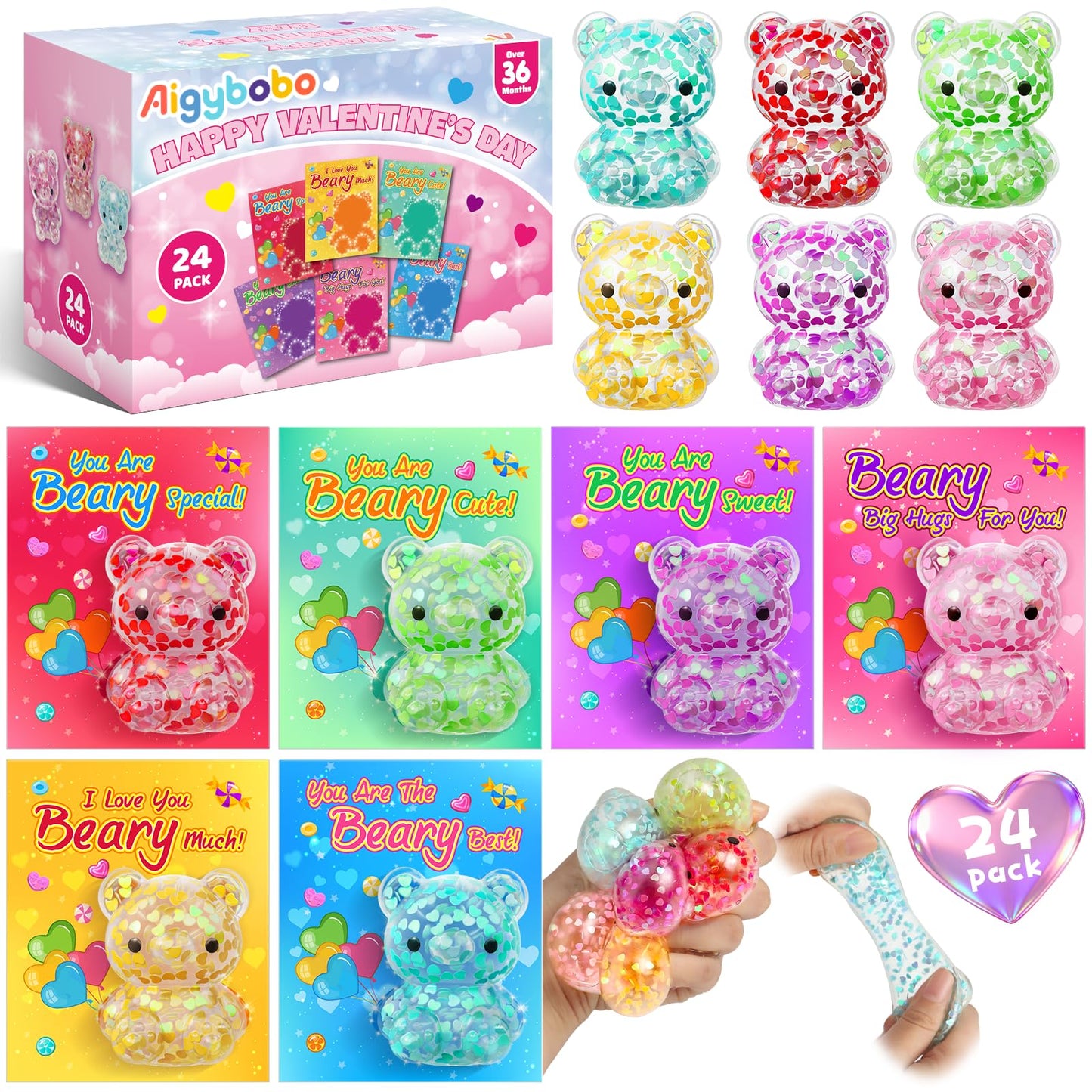 Aigybobo 24-Pack Valentines Cards with Glitter Bears – Classroom Gift Exchange & Party Favors