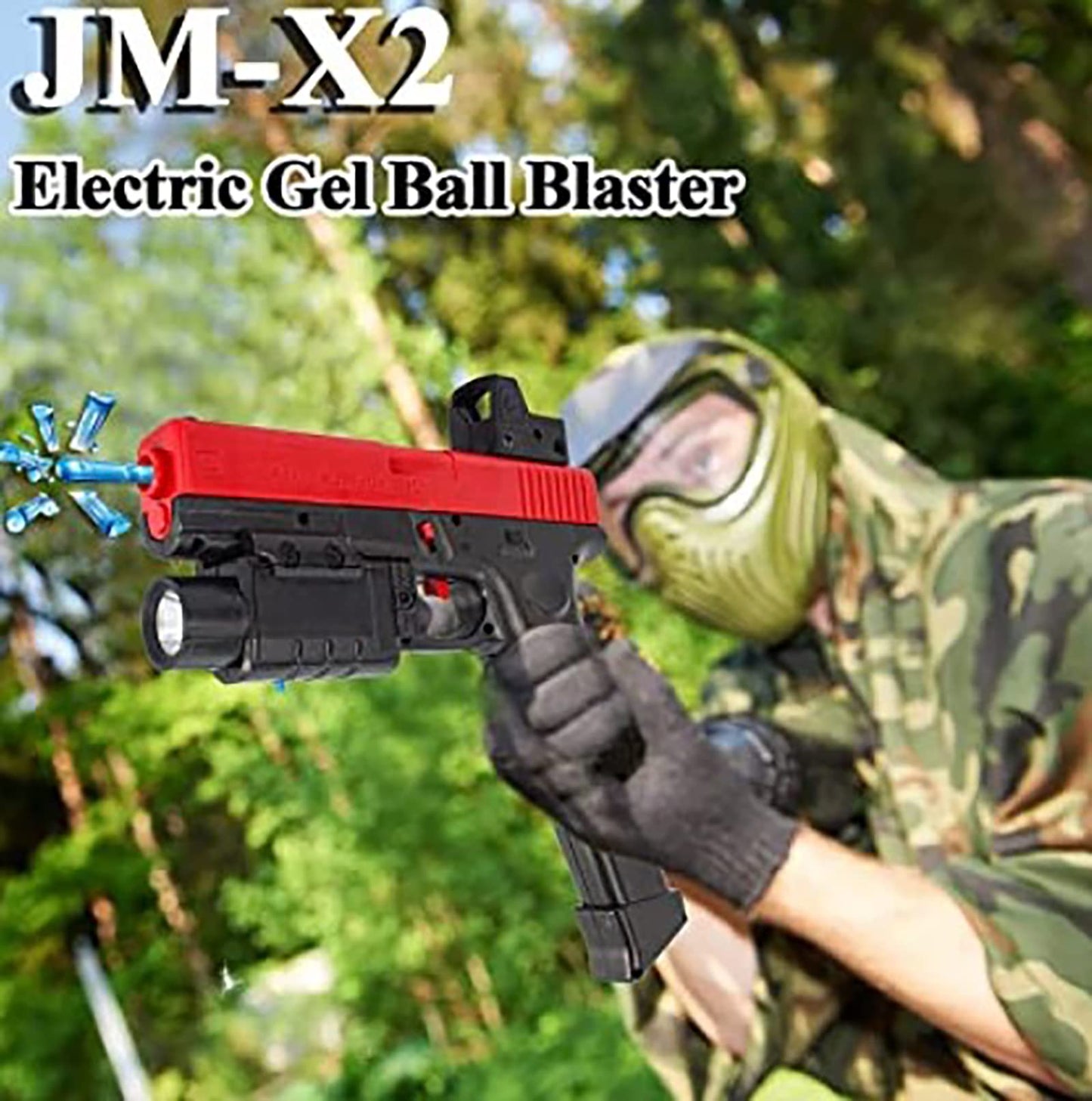 AIHEKSL Gel Ball Blaster with Goggles – Auto Fire, Drum Hopper, 65 Ft Range (Ages 14+)