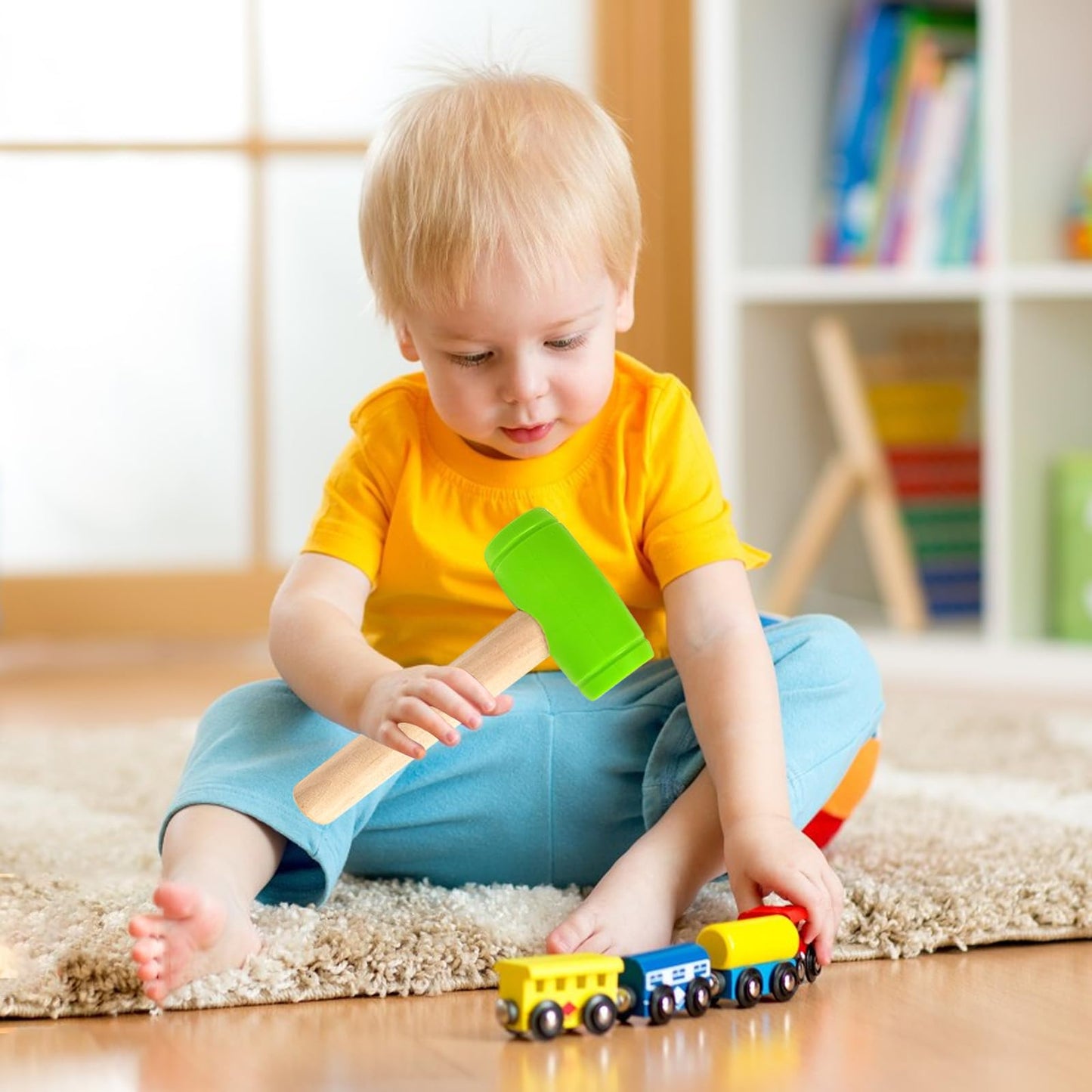 AIHSUMC Kids Wooden Hammer Toy Set – 10 Hammers + 100 Colorful Bamboo Tees | Educational & Safe Play