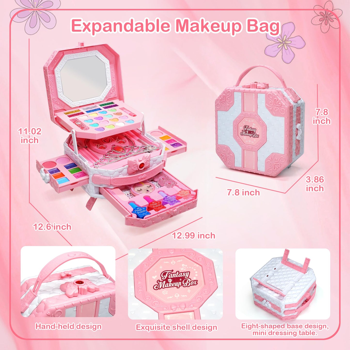 Aimidola 68-Piece Kids Makeup Kit for Girls 3-12 – Non-Toxic, Washable Play Set