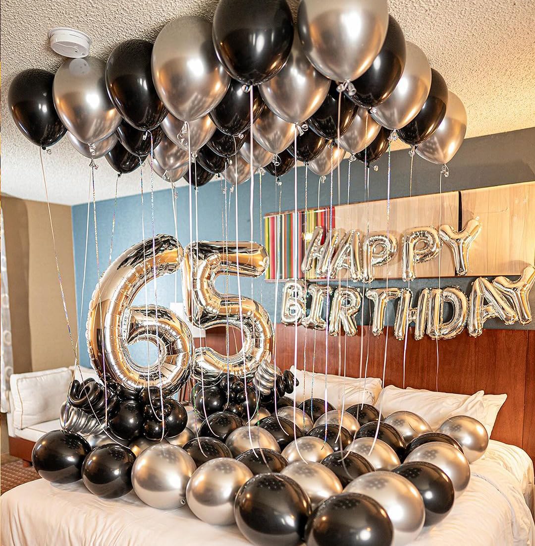 AIOZX Black & Silver Balloon Kit – 50pcs 12-Inch Balloons for Birthday, Graduation, New Year, Wedding