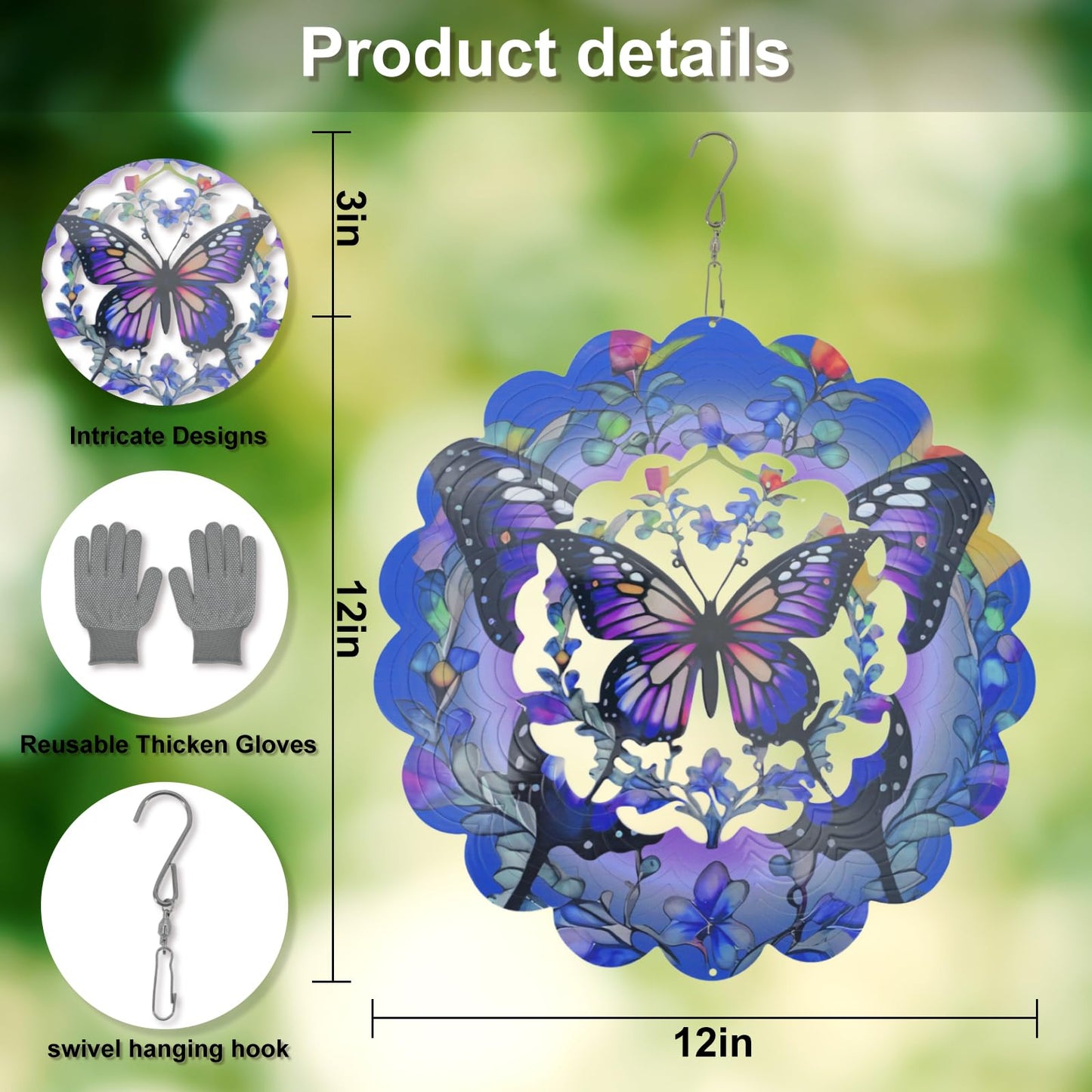 AiQDBAA Wind Spinners Outdoor Butterfly — 12 Inch 3D Hanging Garden Decor for Patio, Yard