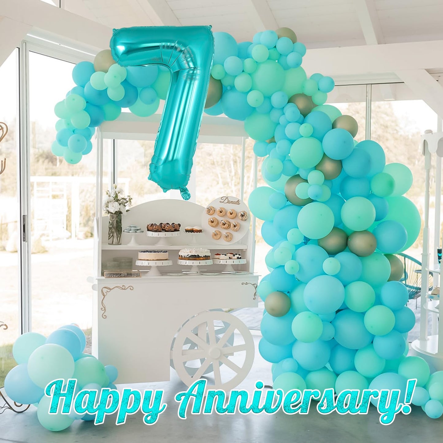AIQINHU Teal Blue Number 7 Balloon – 40 Inch Giant Foil Mylar Balloon for 7th Birthday