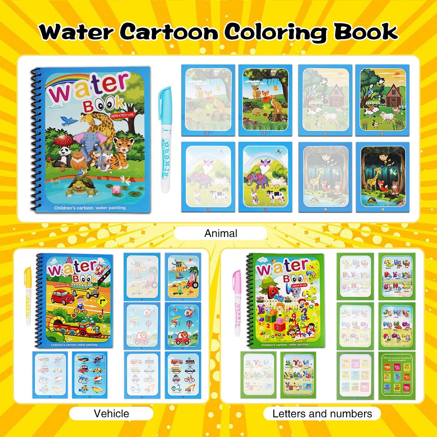 Air Blow Water Doodle Books for Toddlers – 3-Pack, Reusable & Mess-Free
