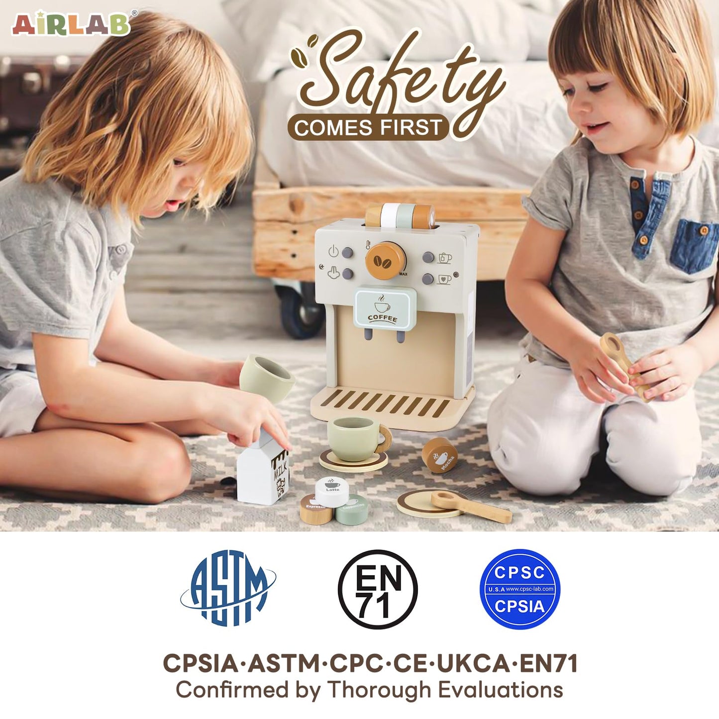 Airlab Wooden Toy Coffee Maker for Kids – Pretend Play Kitchen Set