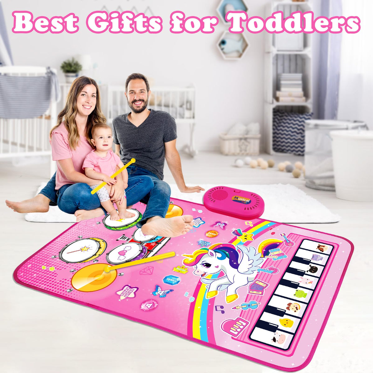 Aitbay 3-in-1 Unicorn Music Mat – Baby Piano Drum Toy for 12-36 Months | Interactive Toddler Gift