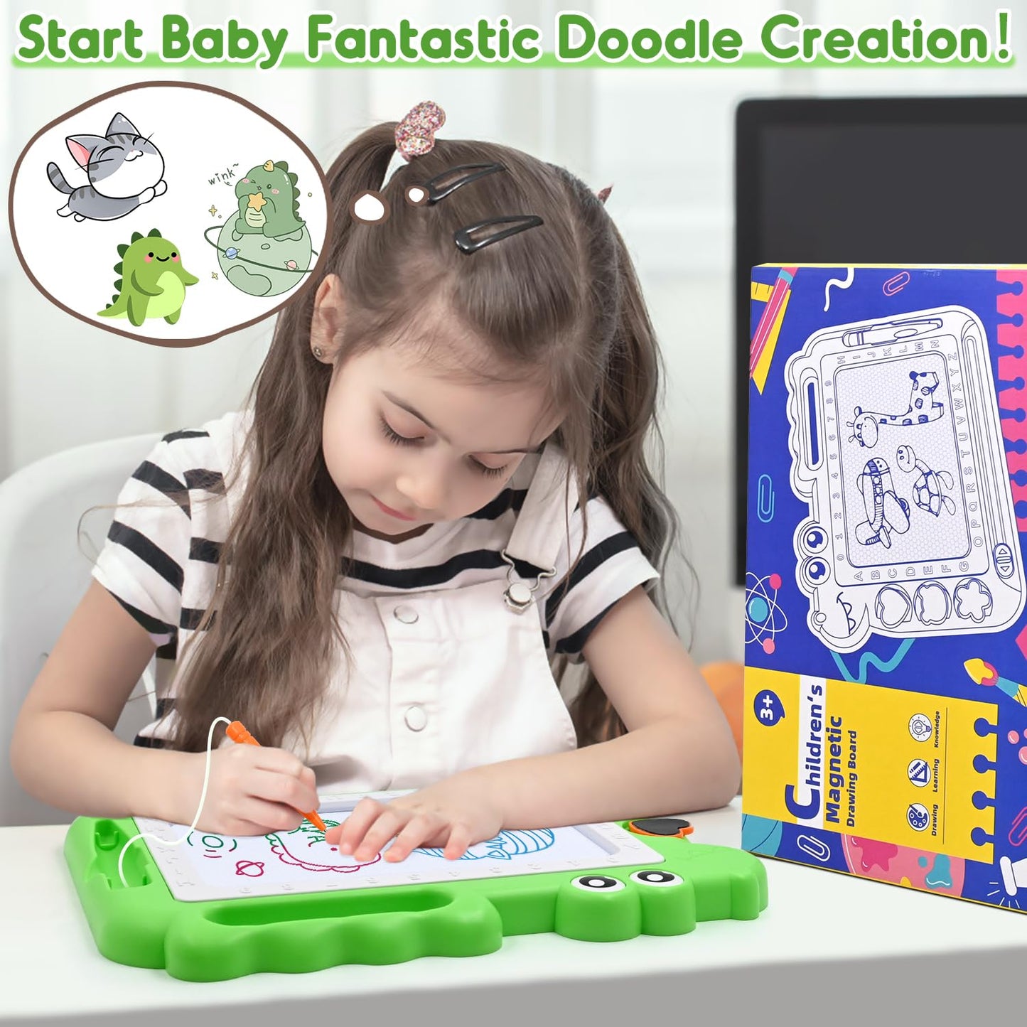AiTuiTui Magnetic Drawing Board – Color Sketch & Doodle Pad for Toddlers (Green)