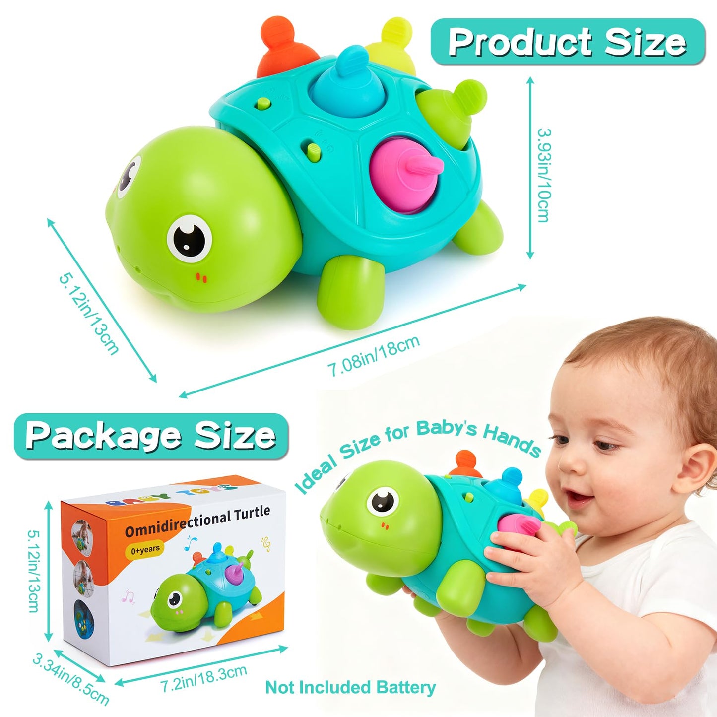 AiTuiTui Baby Crawling Turtle Toy – Sensory Teether, Lights & Music for Tummy Time (6–48M)