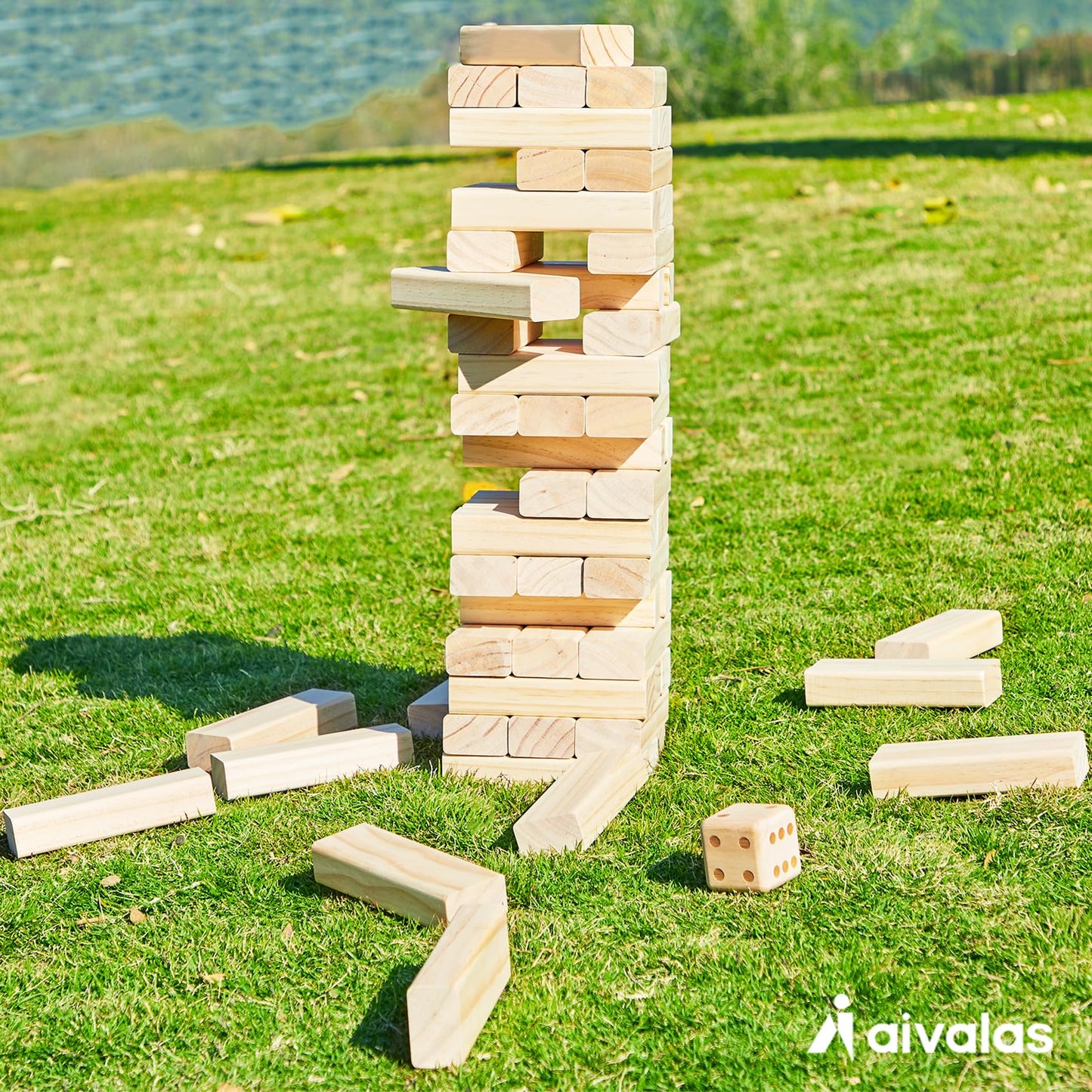 Aivalas Giant Tumble Tower – 60-Block Outdoor Wood Game with Carry Bag & Scoreboard
