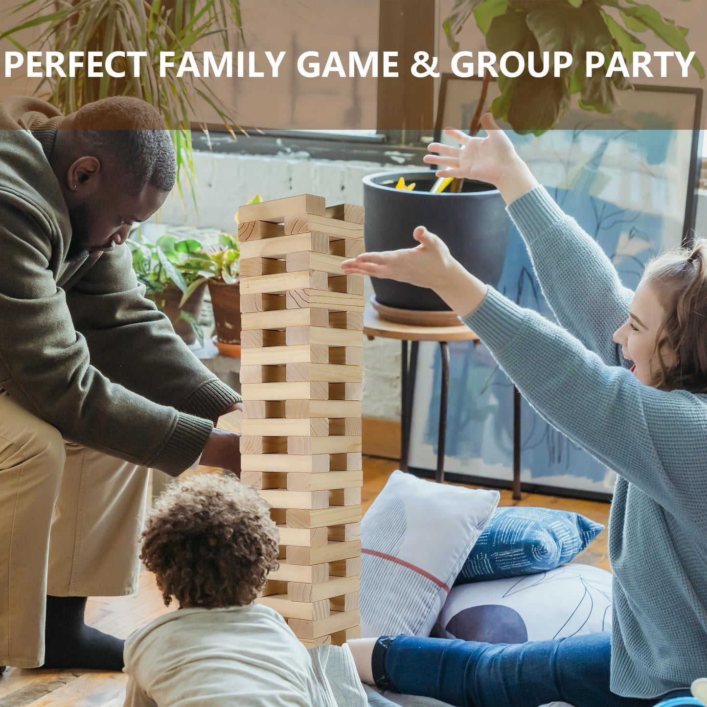 Aivalas Medium Tumble Tower 60PCS – Wooden Block Stacking Game for Indoor & Outdoor Fun