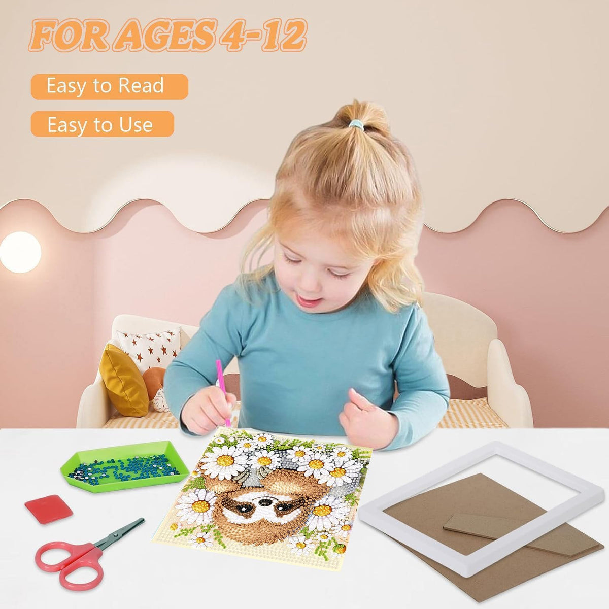 ajepon Sloth Diamond Art Kit for Kids with Frame – 7x7 Inch, Gift-Ready Craft