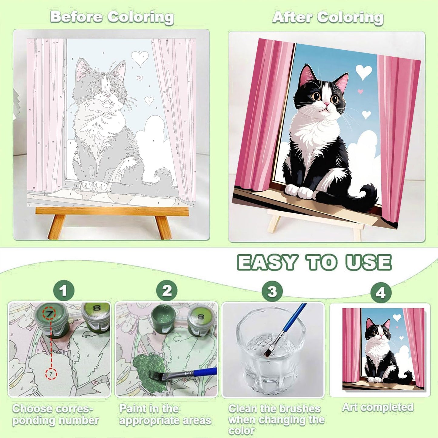 Cat Paint by Numbers Kit for Kids with Frame – Ajepon