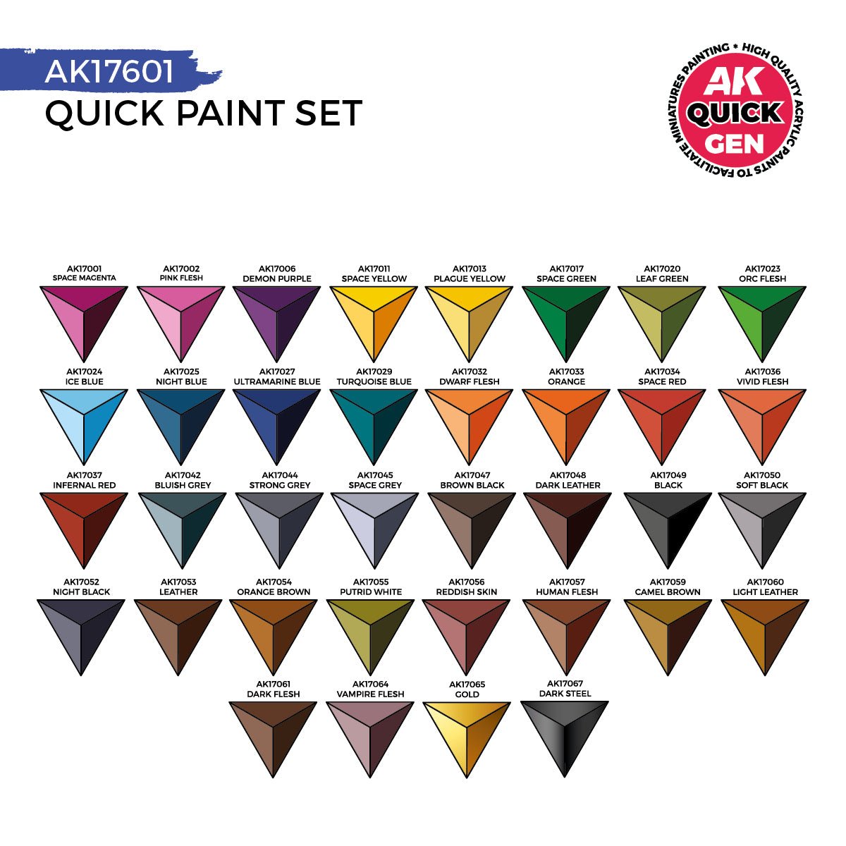 AK Interactive Quick Gen Paint Set - 36 Quick Gen Colors & 2 Brushes (AK17601)