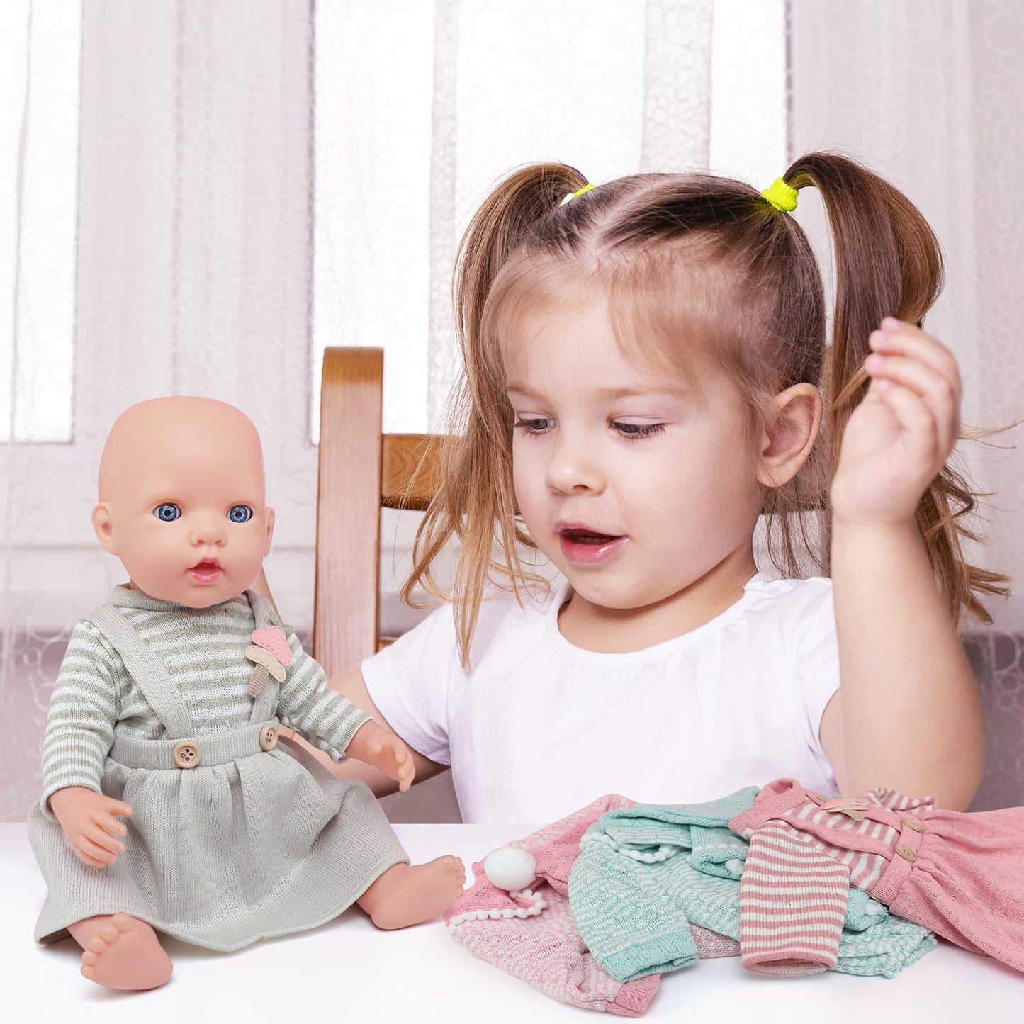 AK KYC 4 Sets Baby Doll Clothes for 14-18 Inch Dolls – 8pc Outfit Set (Jumpsuits, Dresses, Hats, Socks)