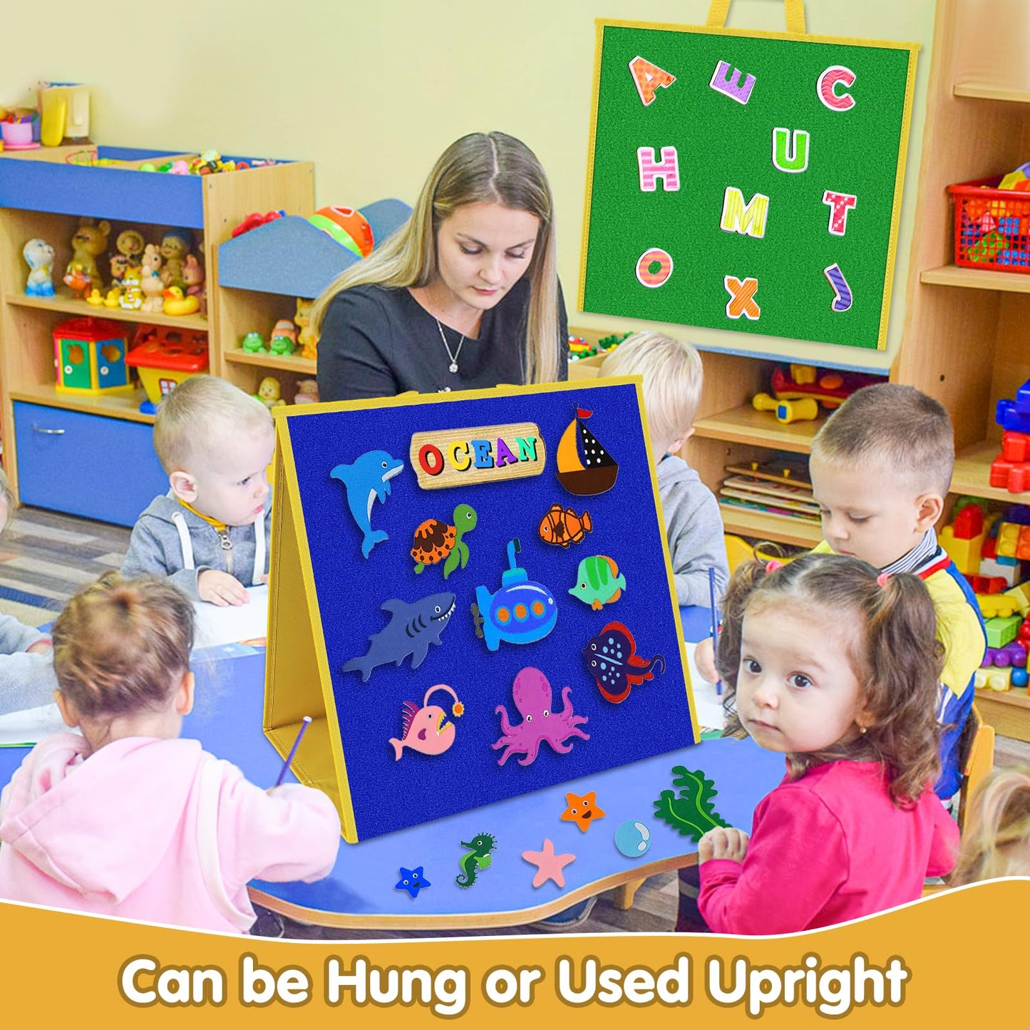 AKAYOK Double-Sided Felt Board 17x17 Inches | Foldable Flannel Story Board for Toddlers & Preschool
