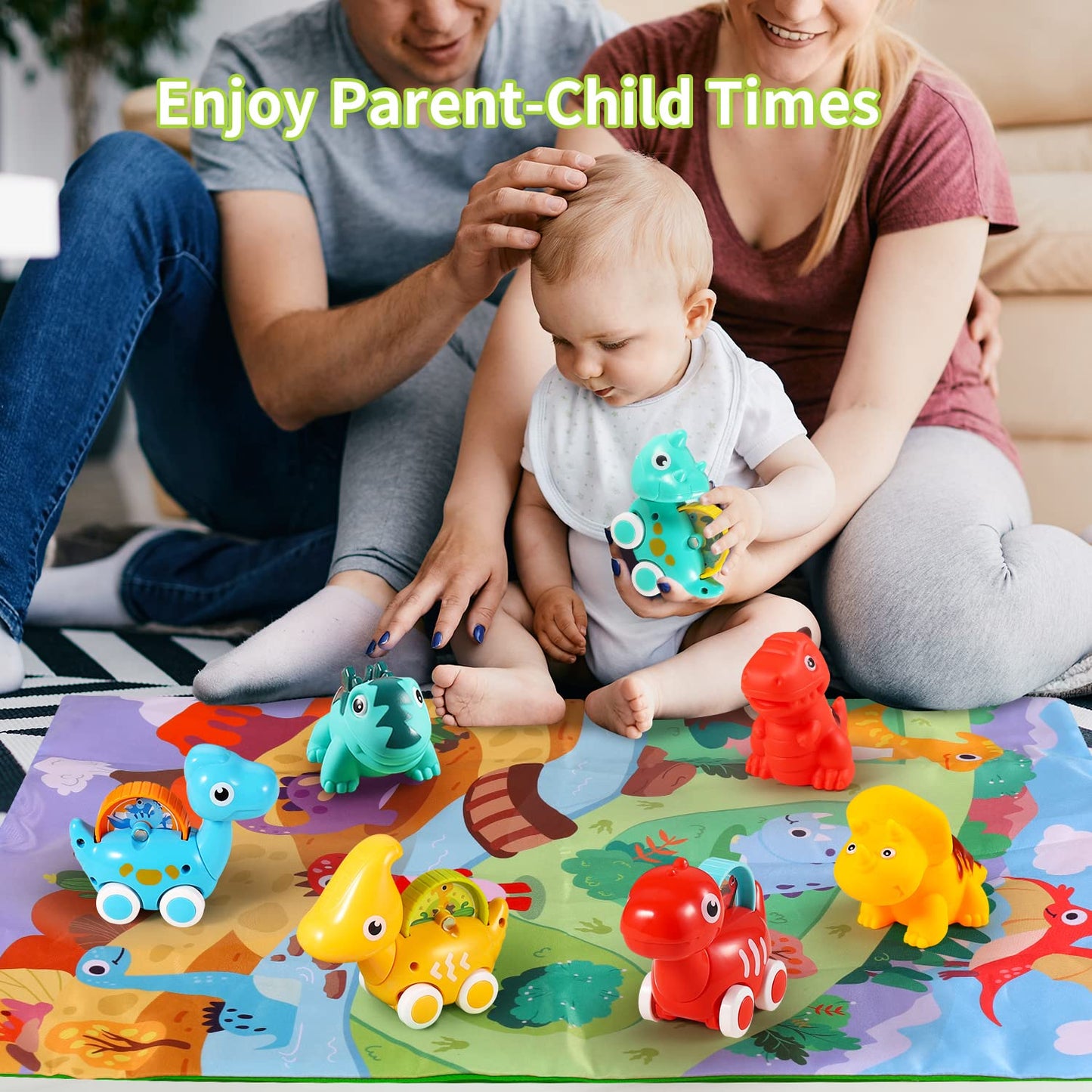 ALASOU 7-Piece Dinosaur Car Toys with Playmat & Storage Bag – Toddler Gift (12–18 Months)